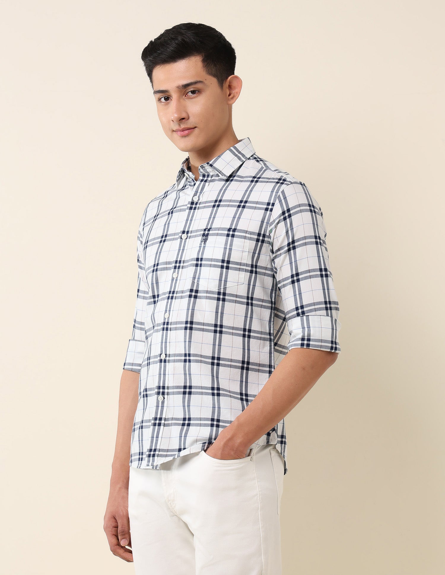 Grid Tattersall Checked Pure Cotton Shirt Navy - U.S. POLO ASSN. | Large