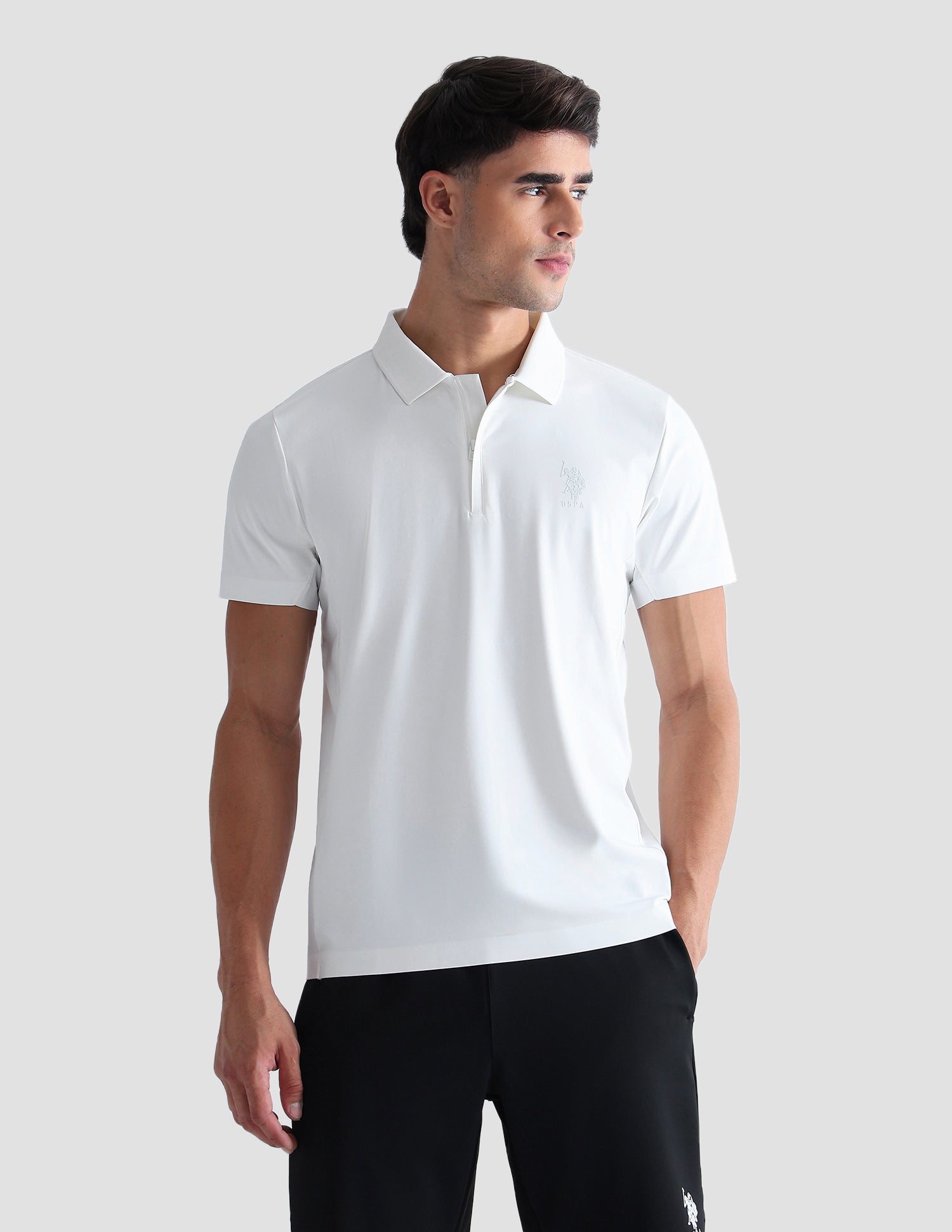 Slim Fit Solid Active Polo Shirt Off White - U.S. POLO ASSN. | Large