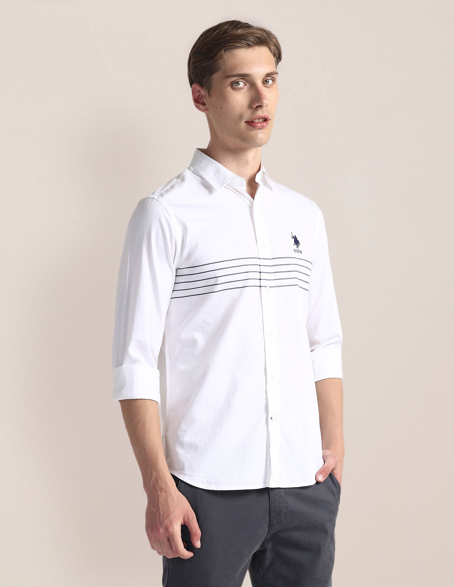 Horizontal Stripe Twill Shirt White - U.S. Polo Assn. India | Large