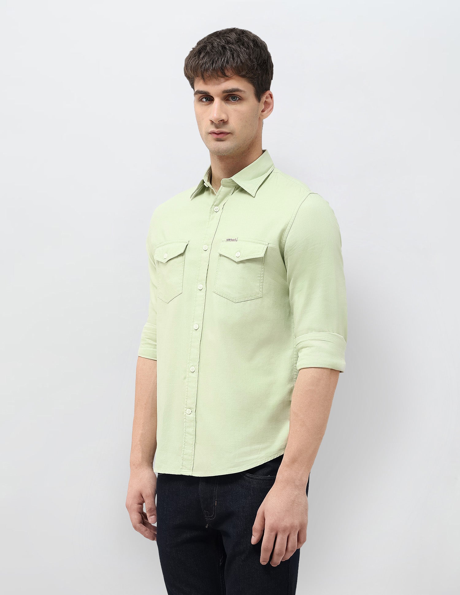 Solid Regular Fit Twill Shirt Light Green - U.S. Polo Assn. India | Large