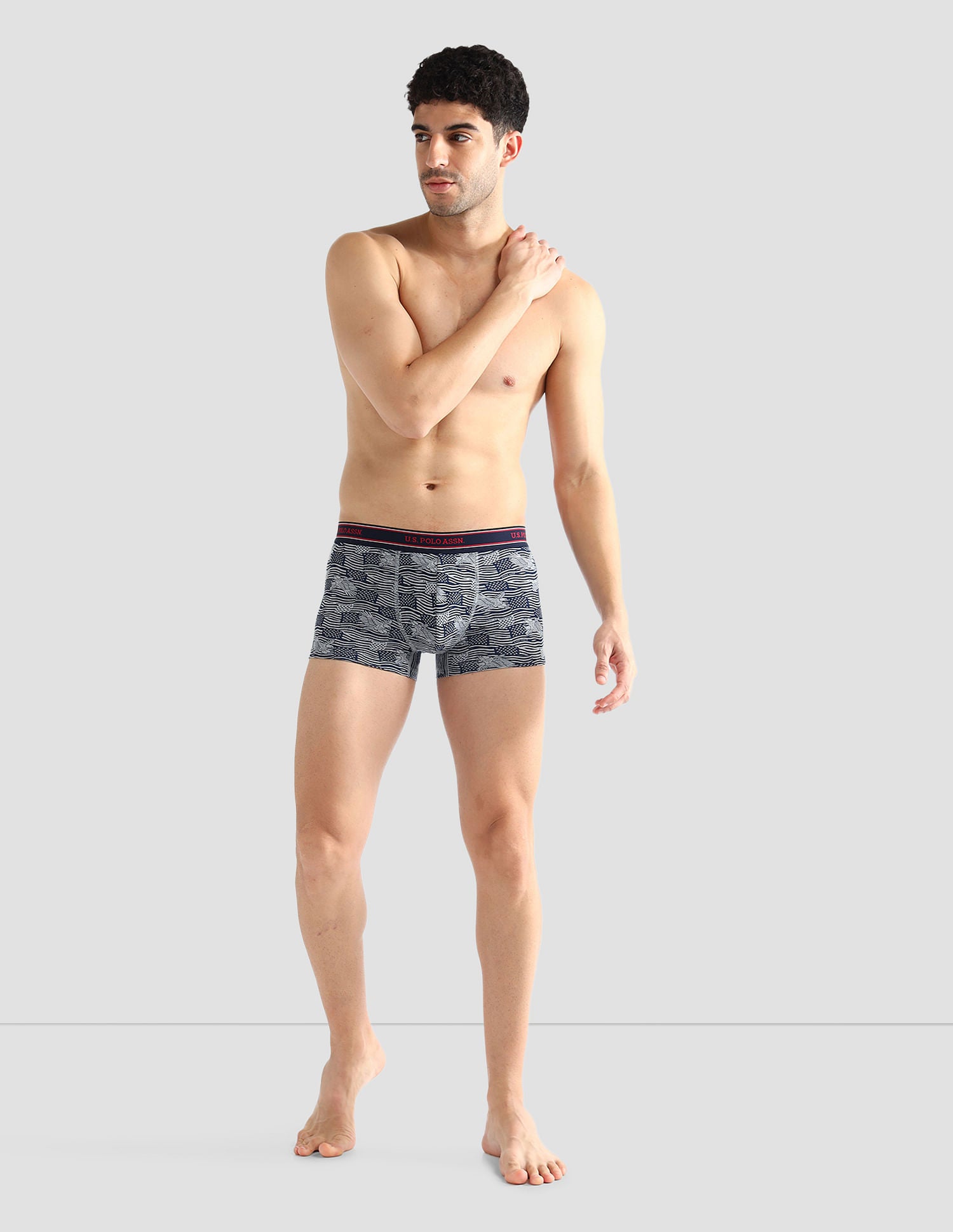 Elasticized Waist Printed I616 Trunks - Pack Of 2 Fedral Blue and Grey Melange - U.S. POLO ASSN. | Large
