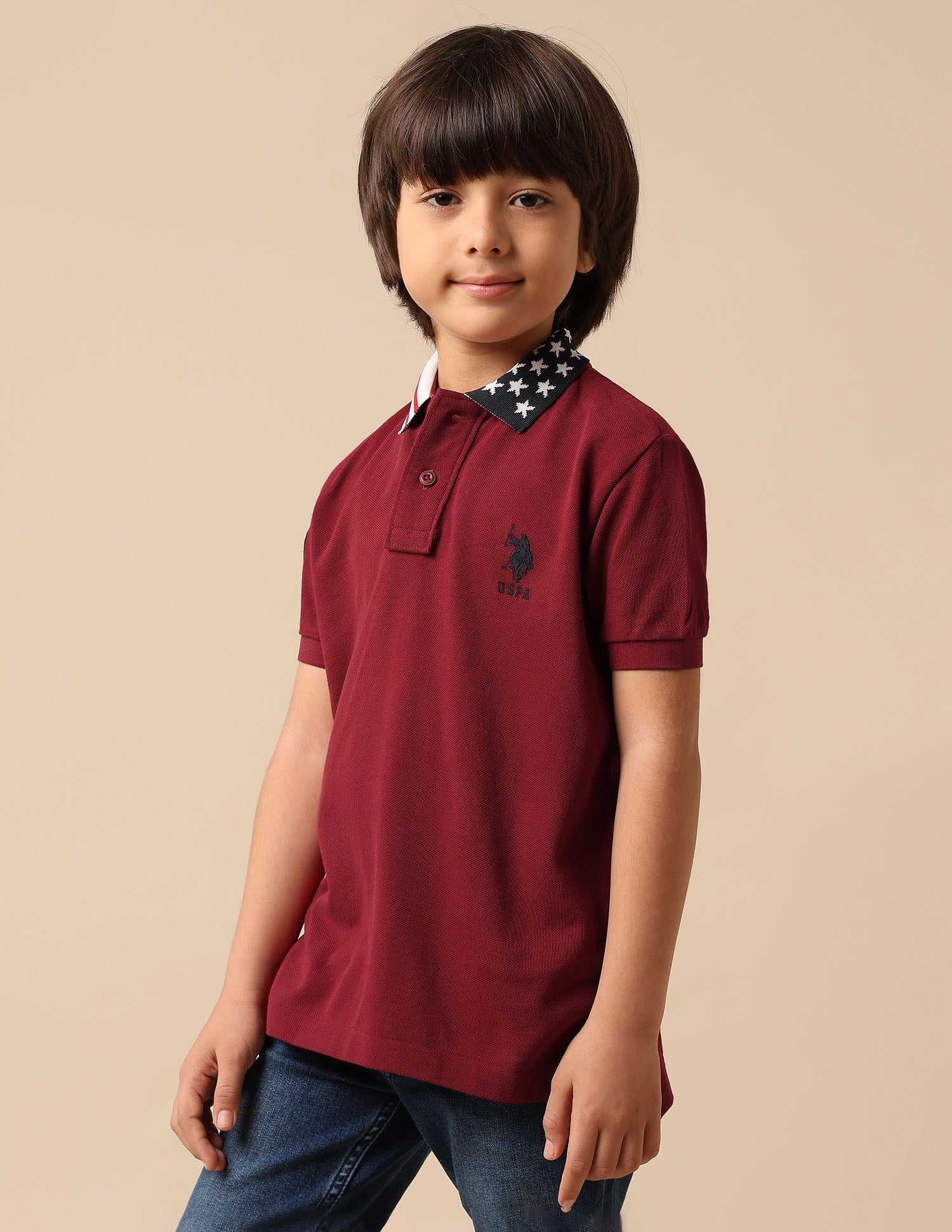 Boys Solid Pure Cotton Polo Shirt Dark Red - U.S. POLO ASSN. | Large