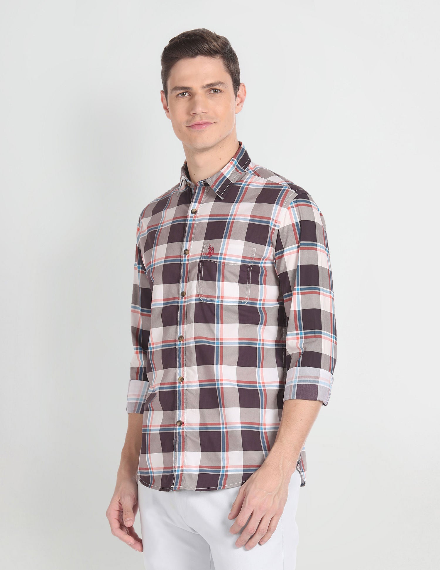 Tartan Check Cotton Shirt Brown - U.S. POLO ASSN. | Large