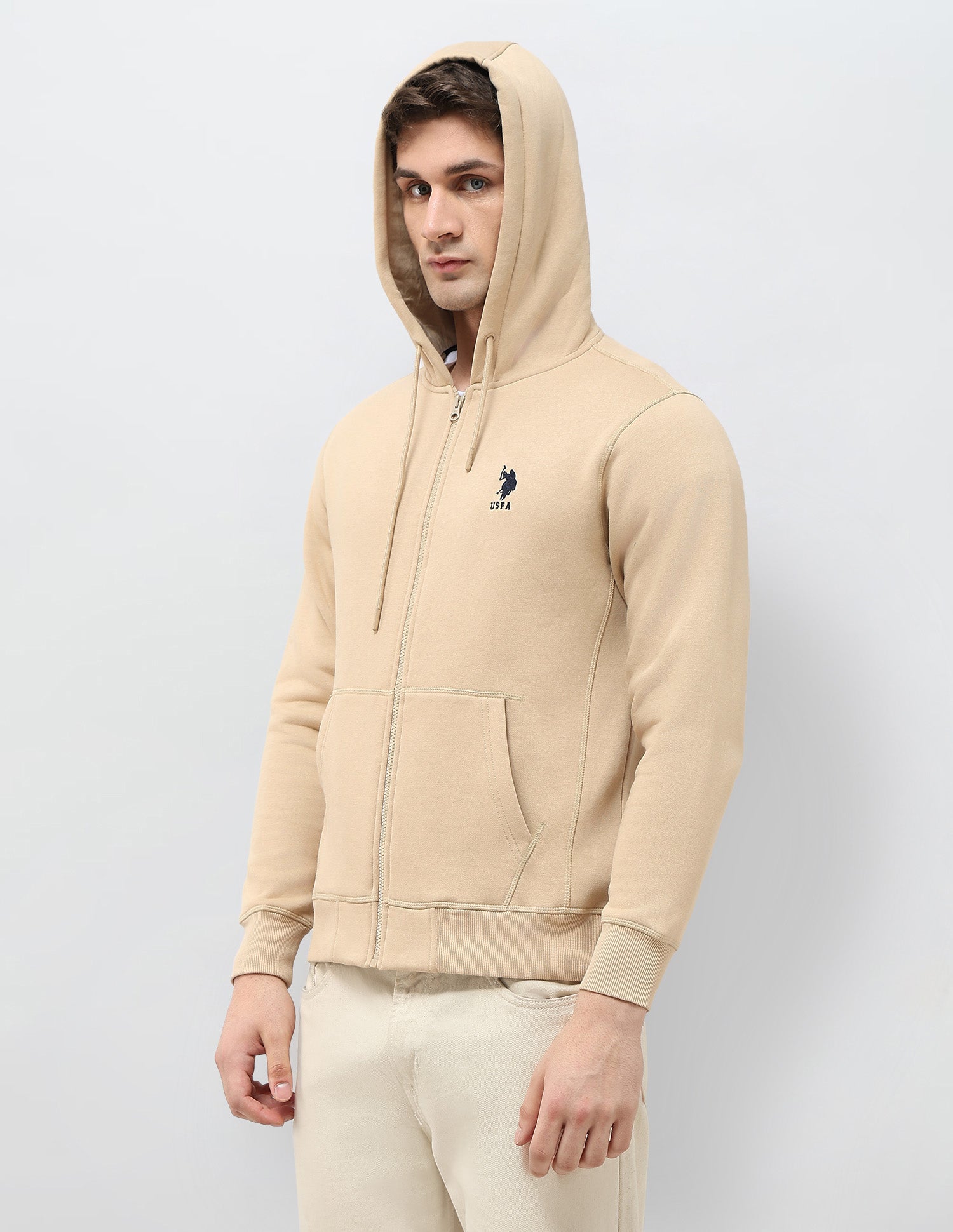Solid Hooded Sweatshirt Beige - U.S. POLO ASSN. | Large