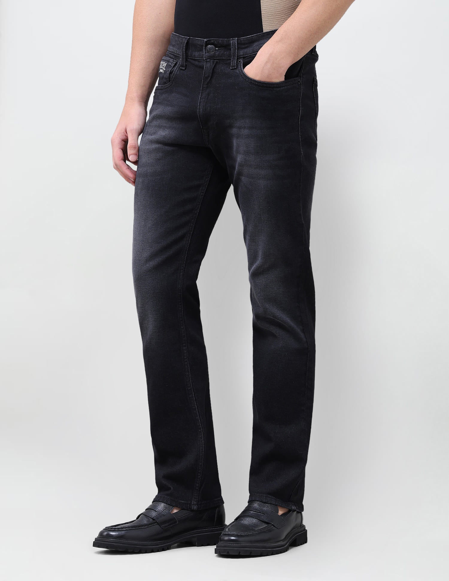 Solid Slim Straight Fit Jeans Black - U.S. Polo Assn. India | Large
