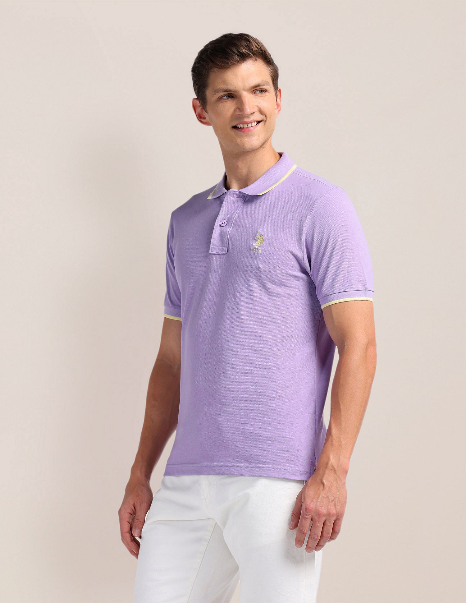 Solid Slim Fit Polo Shirt Lavender - U.S. Polo Assn. India | Large