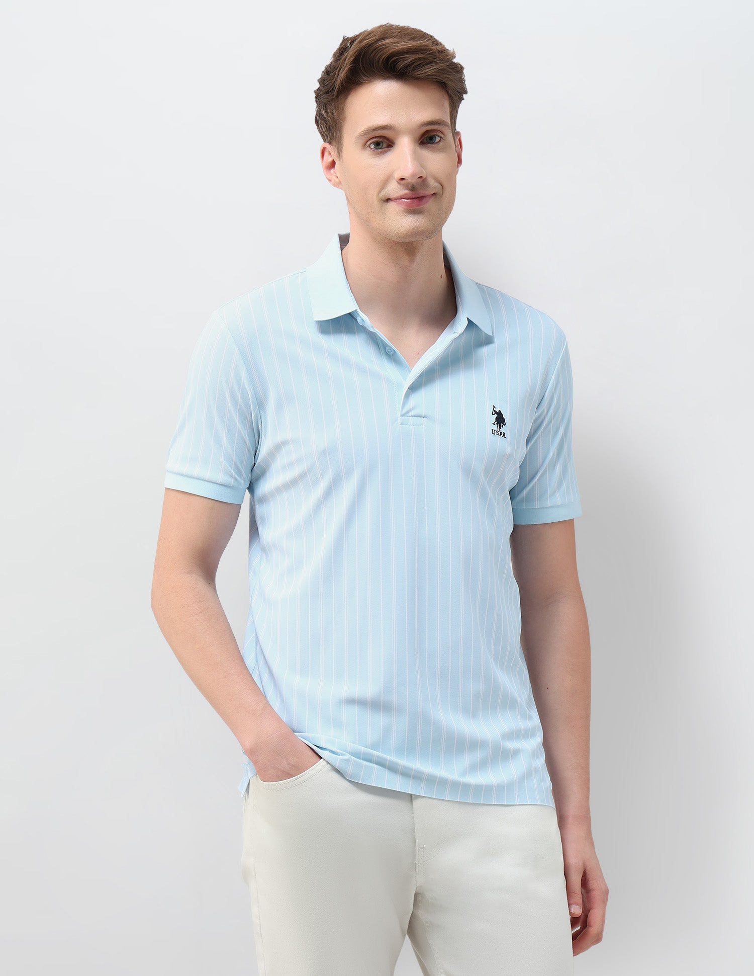 Vertical Striped Regular Fit Polo Shirt Light Blue - U.S. Polo Assn. India | Large