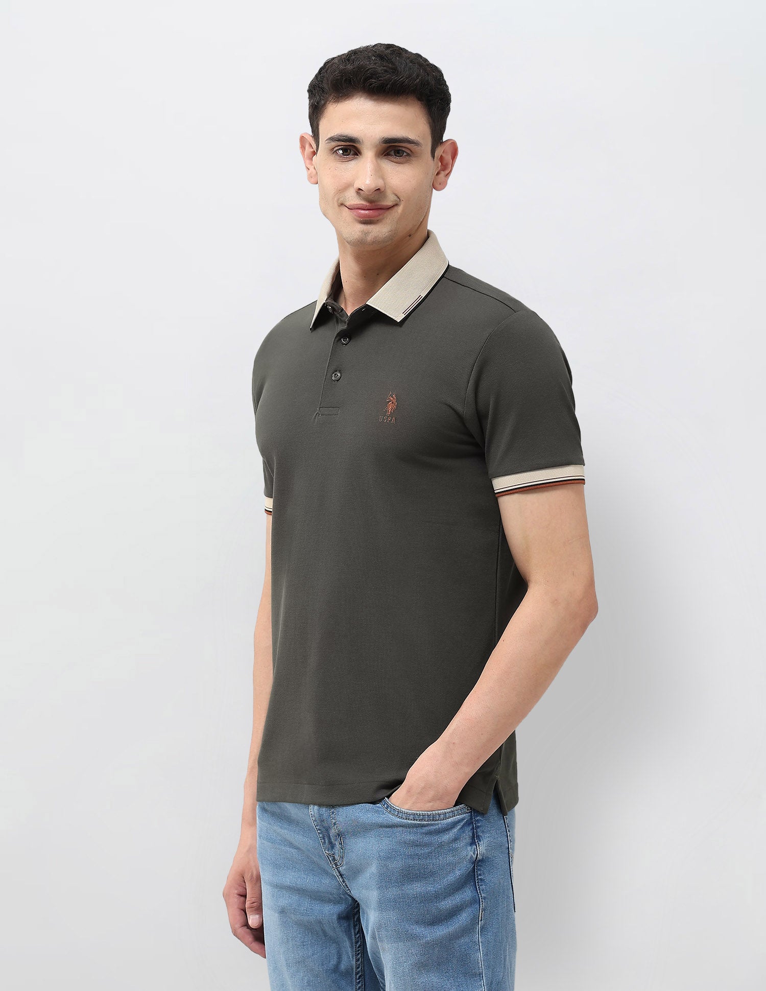 Solid Regular Fit Polo Shirt Olive - U.S. POLO ASSN. | Large