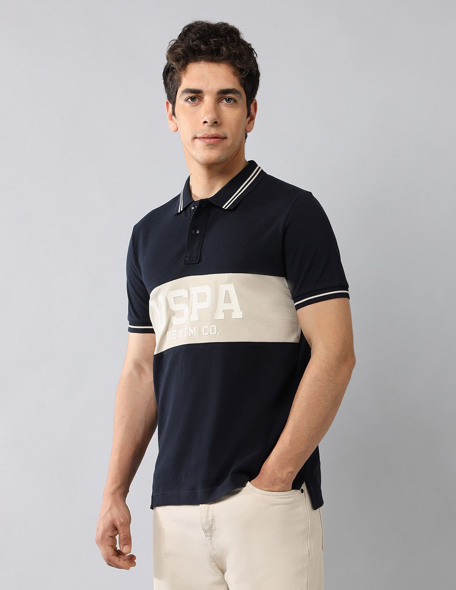 Brand Printed Muscle Fit Polo Shirt Navy - U.S. POLO ASSN. | Large