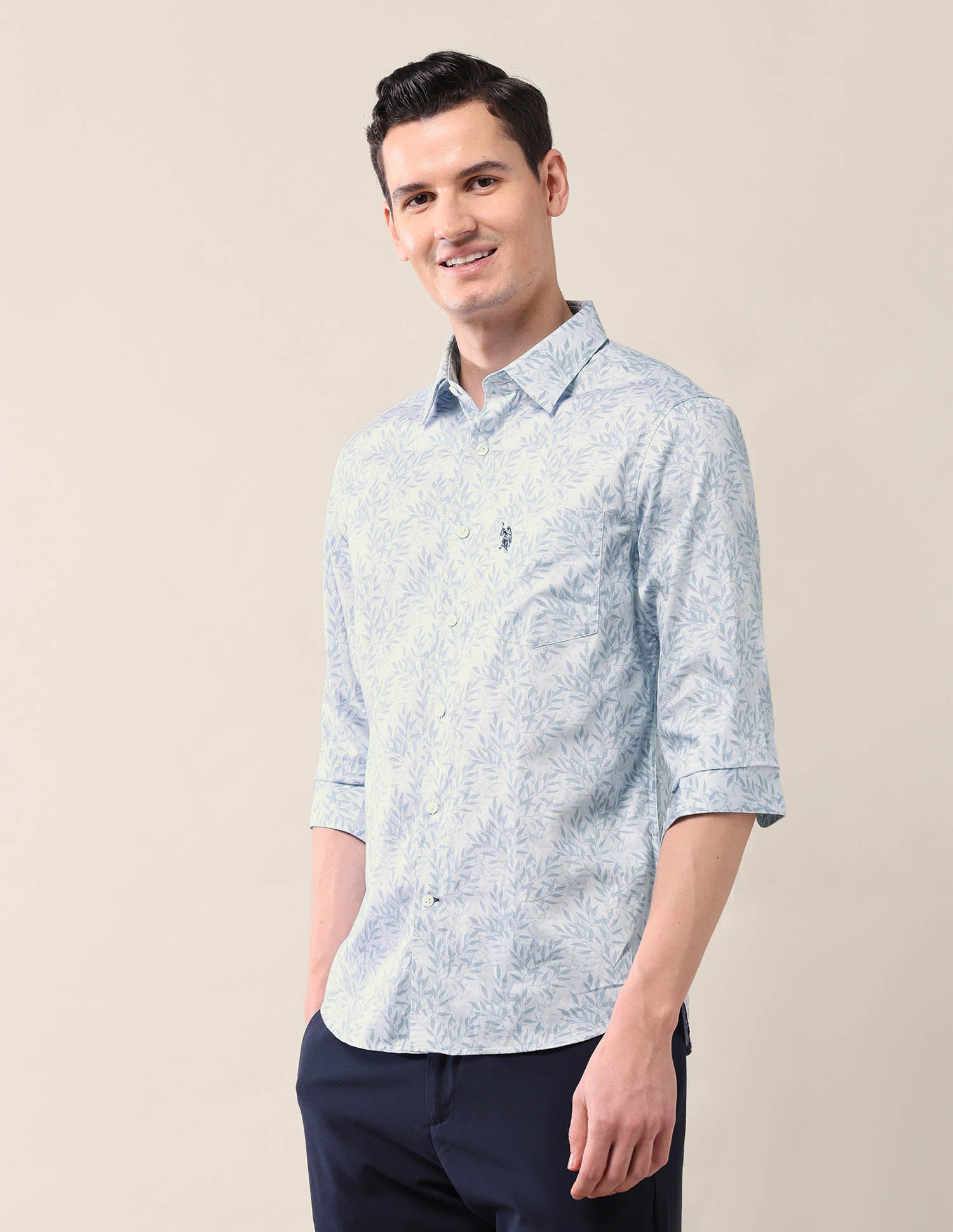 All-Over Printed Tailored Fit Shirt Light Blue - U.S. POLO ASSN. | Large