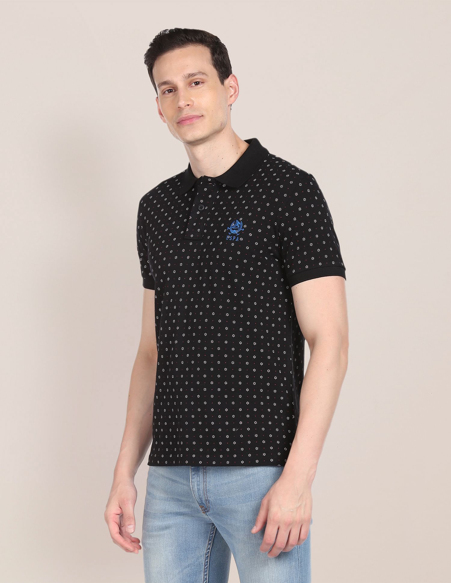 Floral Print Cotton Pique Polo Shirt Black - U.S. POLO ASSN. | Large