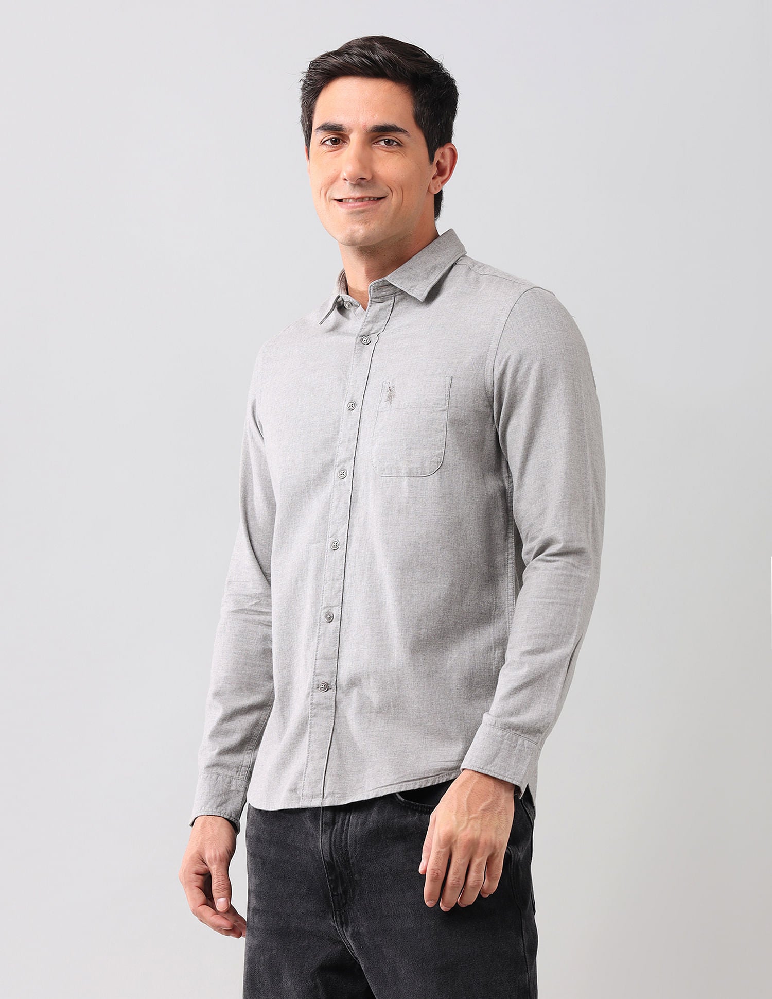 Heathered Pure Cotton Shirt Light Grey - U.S. POLO ASSN. | Large