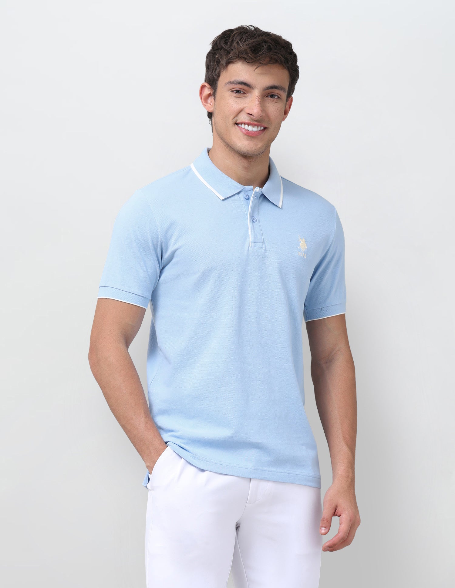 Solid Regular Fit Polo Shirt Light Blue - U.S. Polo Assn. India | Large