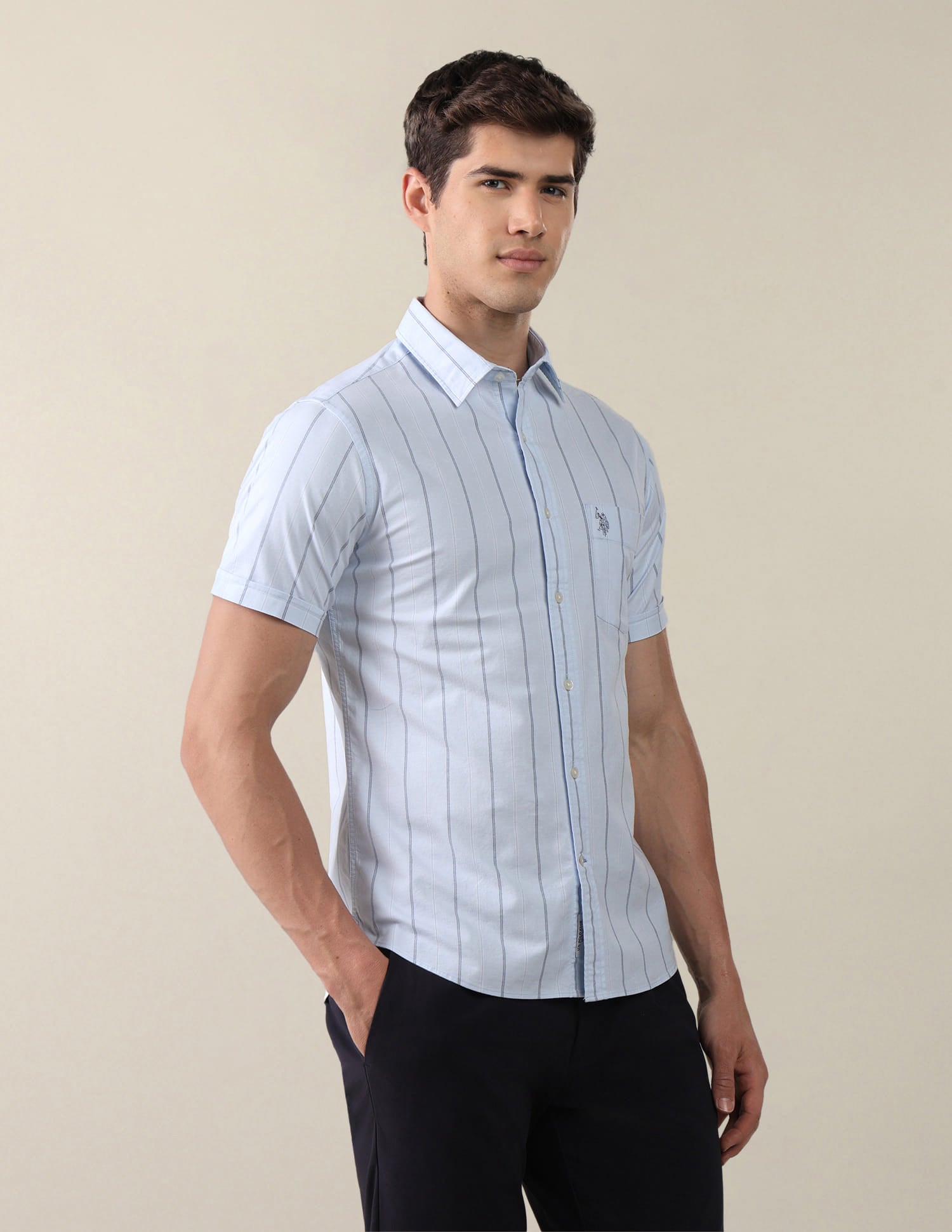 Oxford Vertical Striped Shirt Blue - U.S. Polo Assn. India | Large