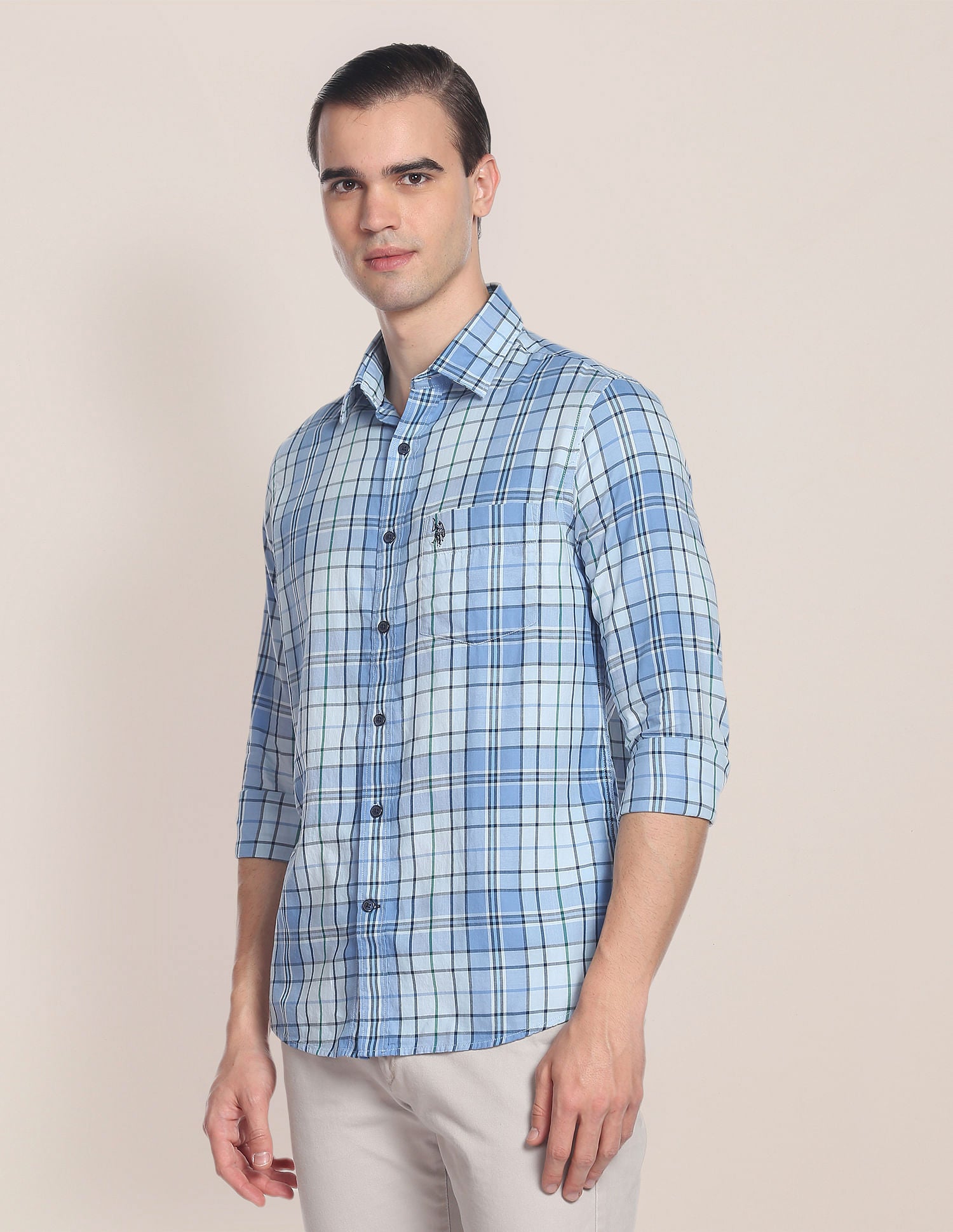 Plaid Check Twill Casual Shirt Blue - U.S. Polo Assn. India | Large