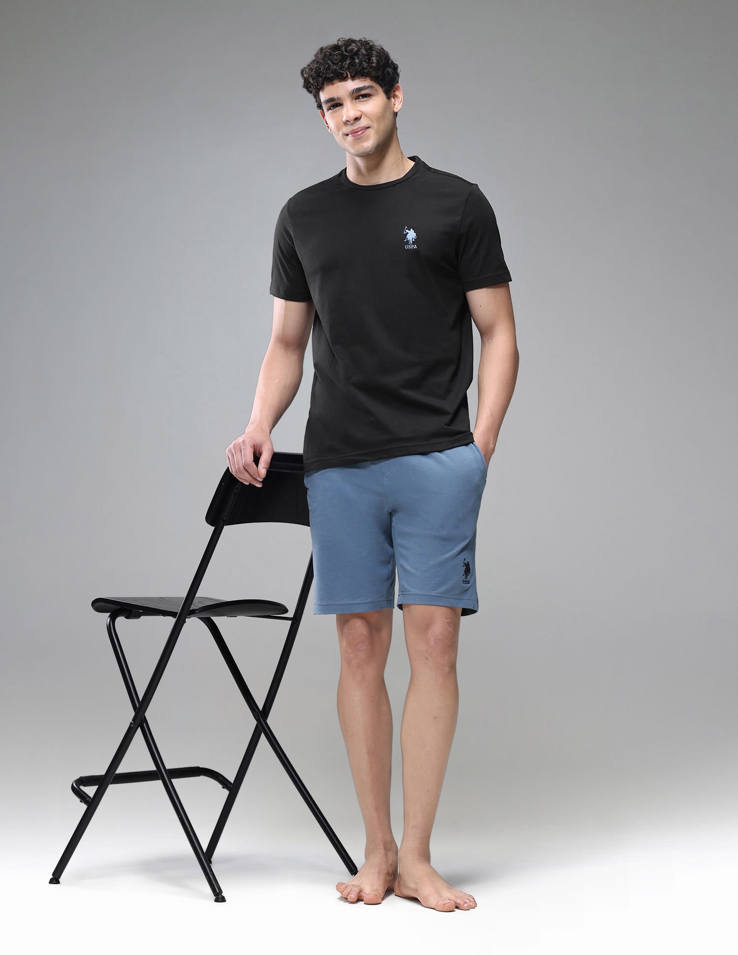 Tonal Logo Cotton 1633 Lounge T-Shirt - Pack Of 2 Blue and Black - U.S. Polo Assn. India | Large