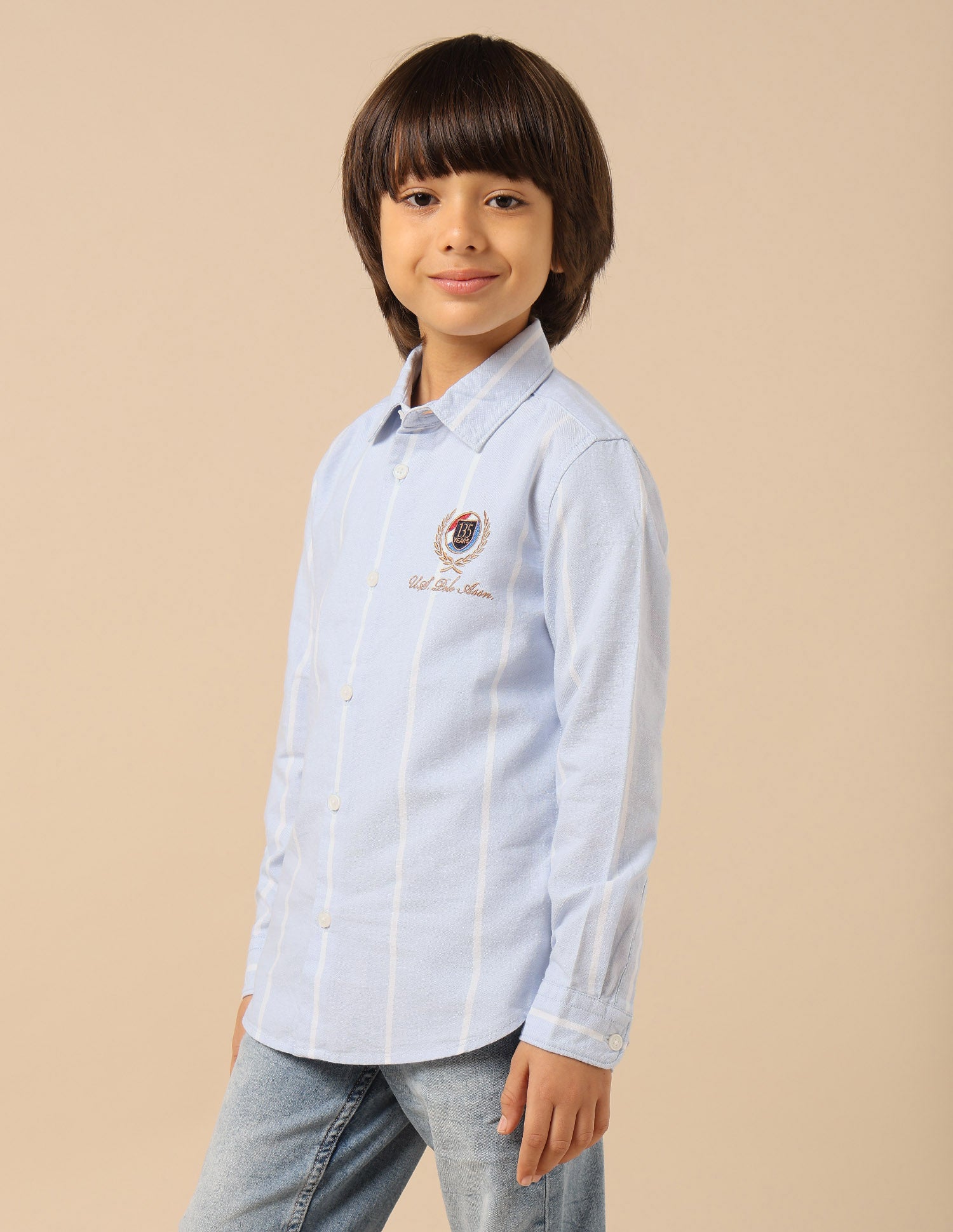 Boys Vertical Striped Oxford Shirt Blue - U.S. POLO ASSN. | Large