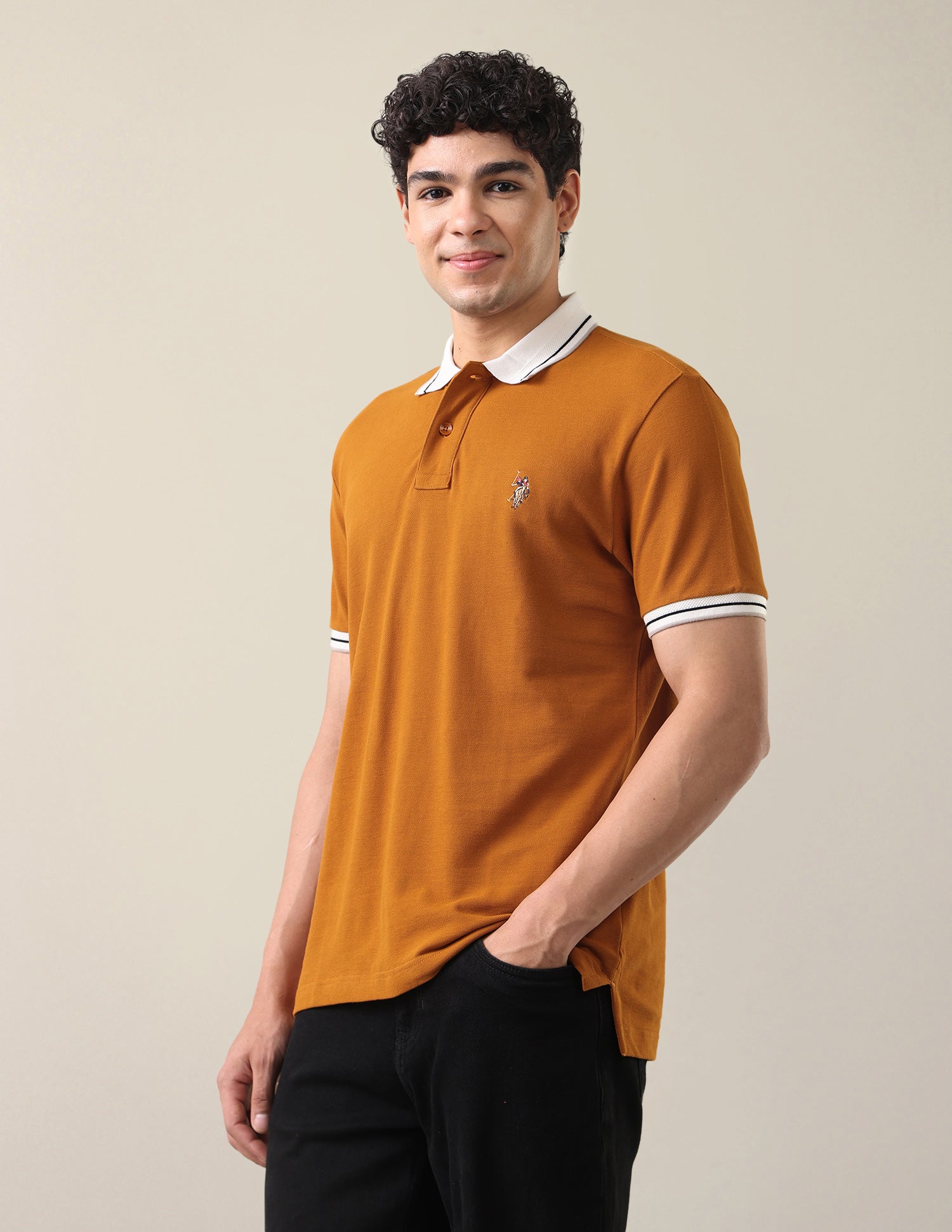 Solid Slim Fit Polo Shirt Orange - U.S. Polo Assn. India | Large