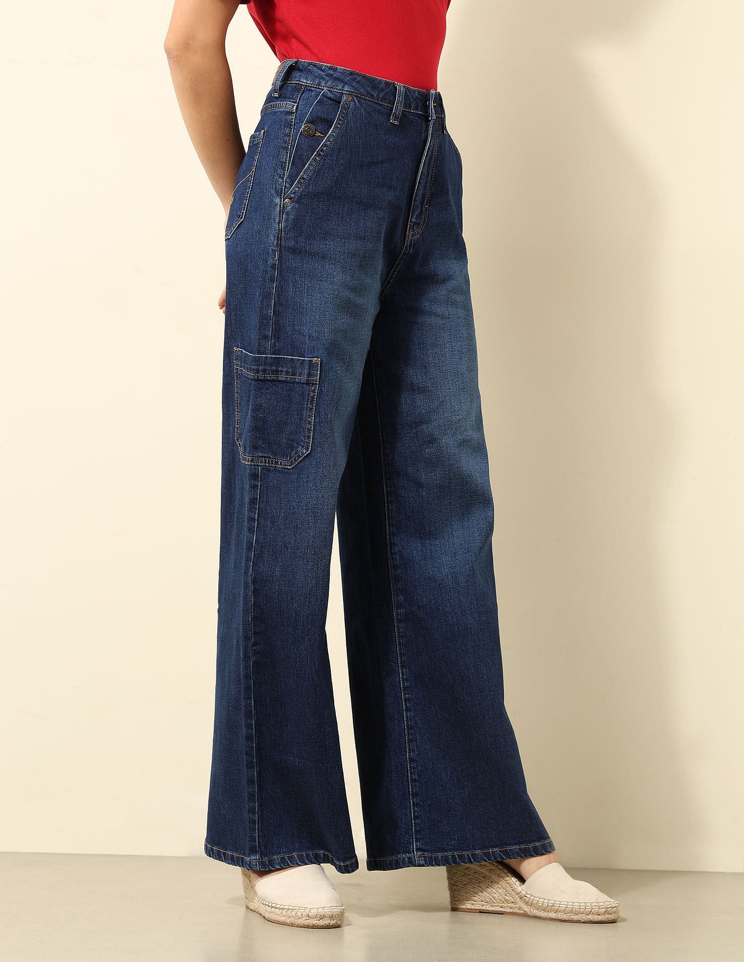 High Rise Ultra Wide Leg Fit Jeans Dark Blue - U.S. POLO ASSN. | Large