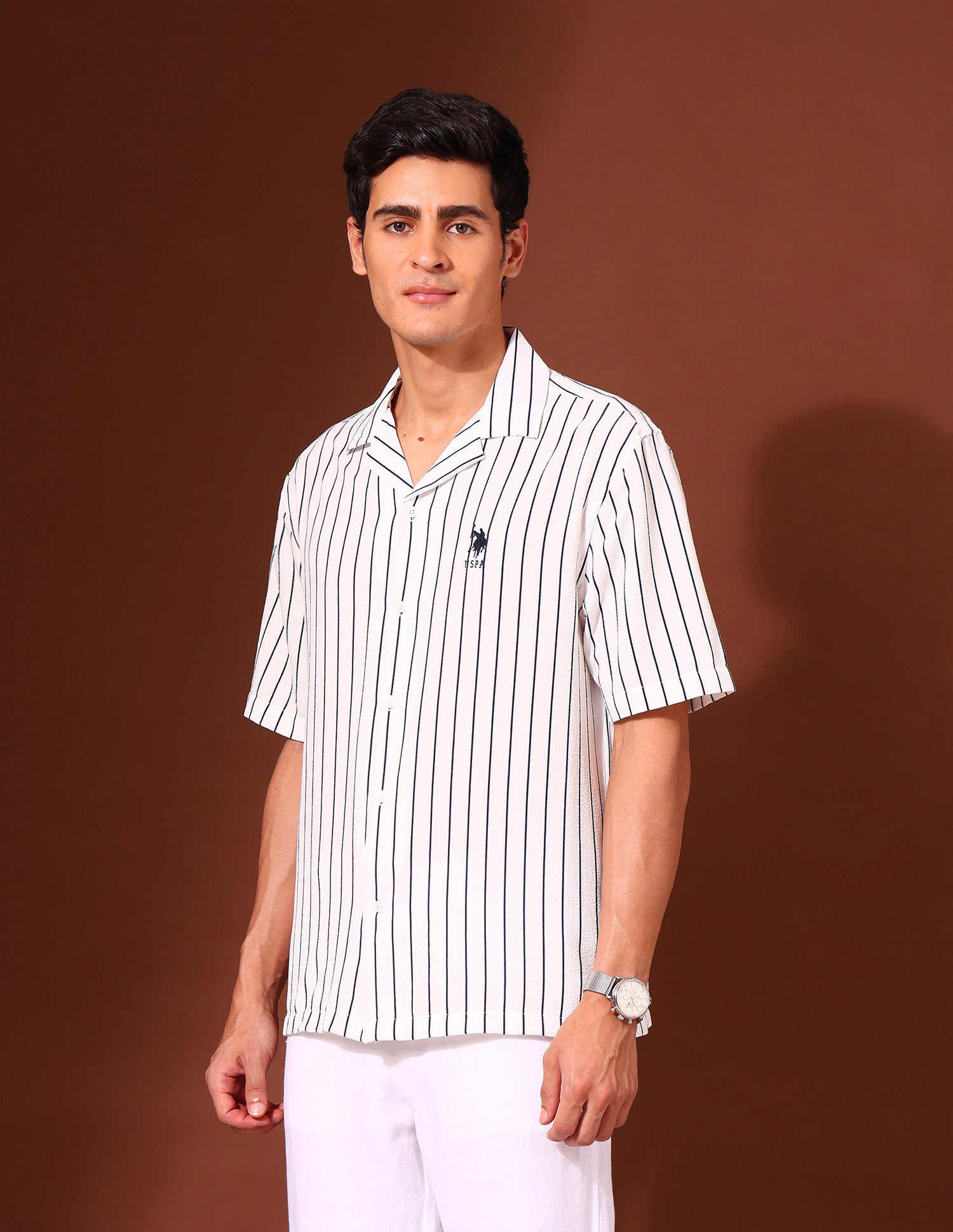 Vertical Striped Tailored Fit Shirt White - U.S. Polo Assn. India | Large