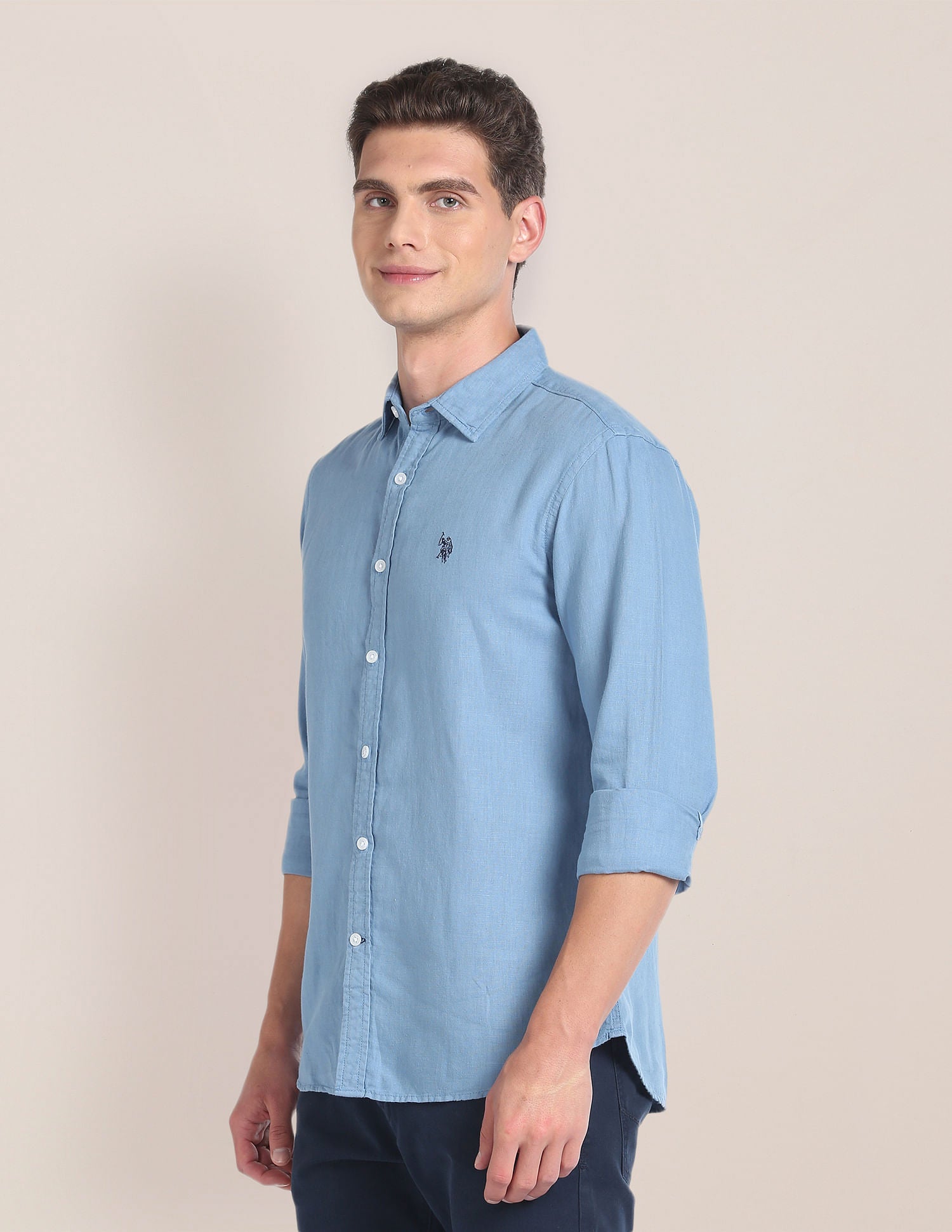 Linen Tailored Fit Shirt Blue - U.S. POLO ASSN. | Large