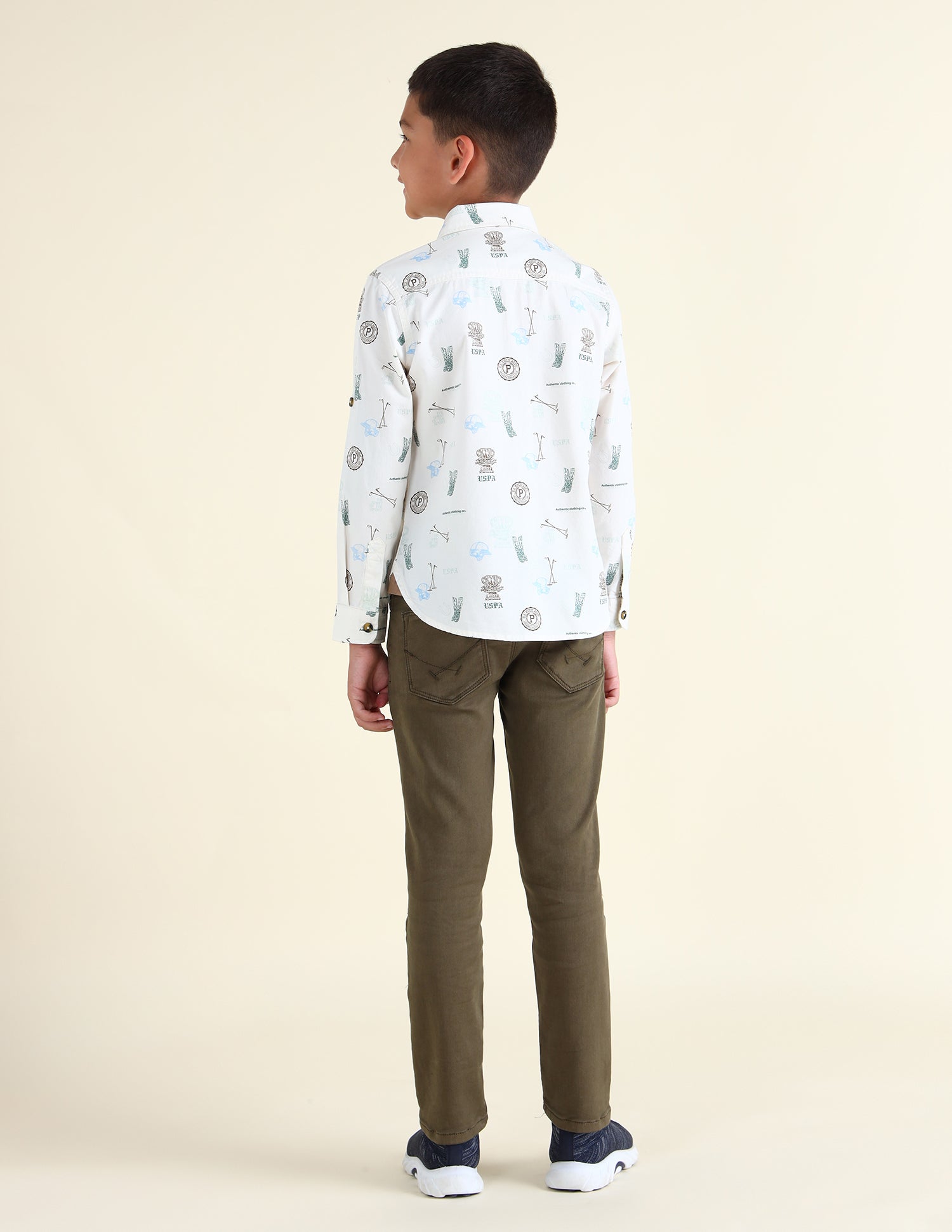 Boys All-Over Printed Regular Fit Shirt Ecru - U.S. Polo Assn. India | Large