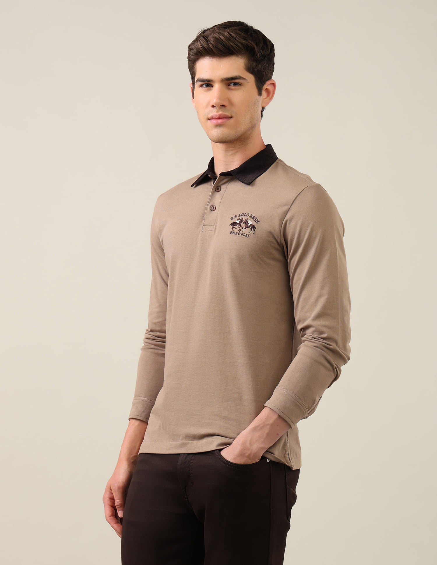 Solid Slim Fit Polo Shirt Brown - U.S. Polo Assn. India | Large