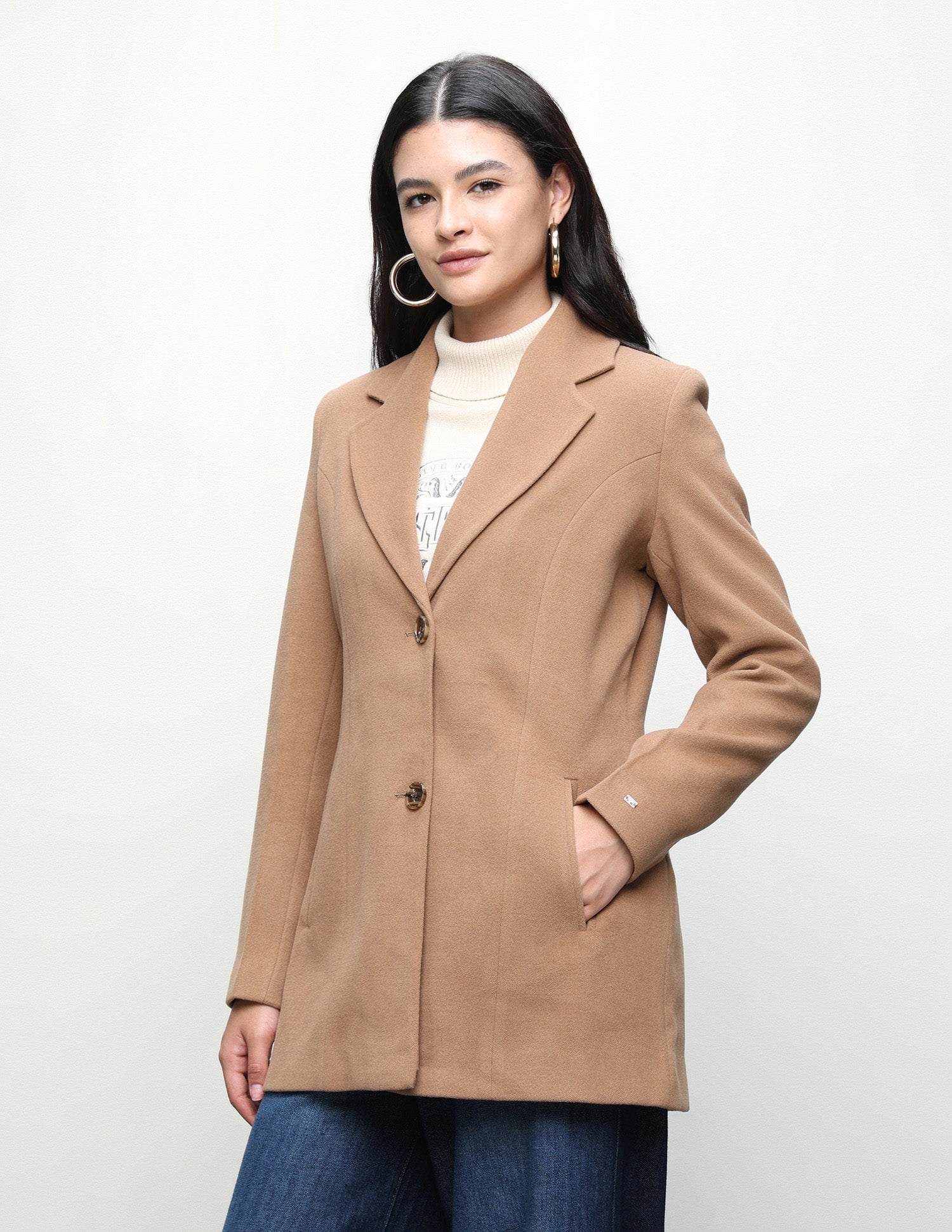 Solid Fitted Longline Jacket Light Brown - U.S. Polo Assn. India | Large