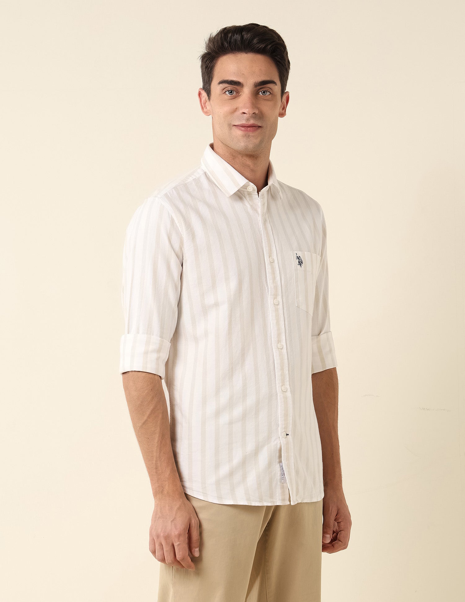 Poplin Vertical Striped Shirt Beige - U.S. Polo Assn. India | Large