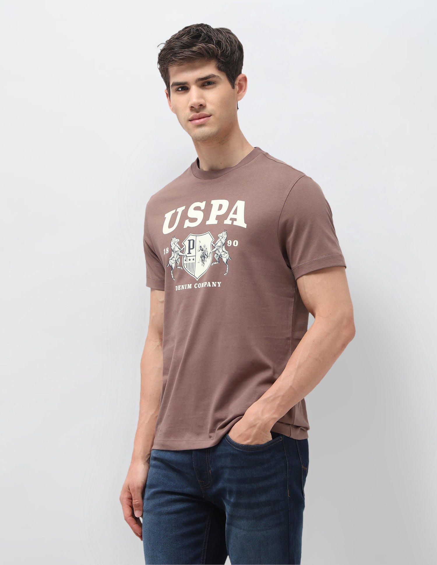 Graphic Brand Printed Slim Fit T-Shirt Peach - U.S. Polo Assn. India | Large