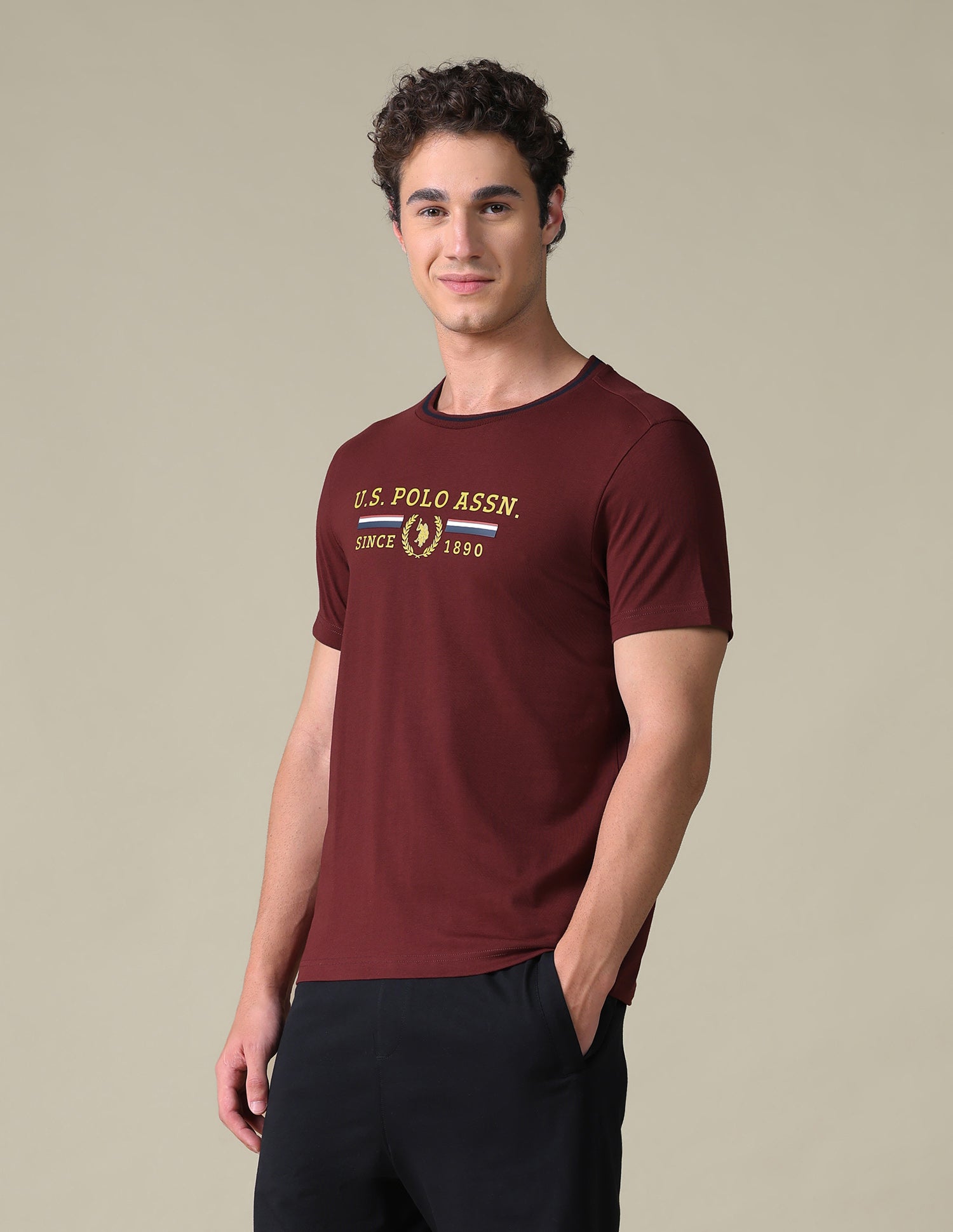 Brand Printed Slim Fit T-Shirt Wine - U.S. Polo Assn. India | Large