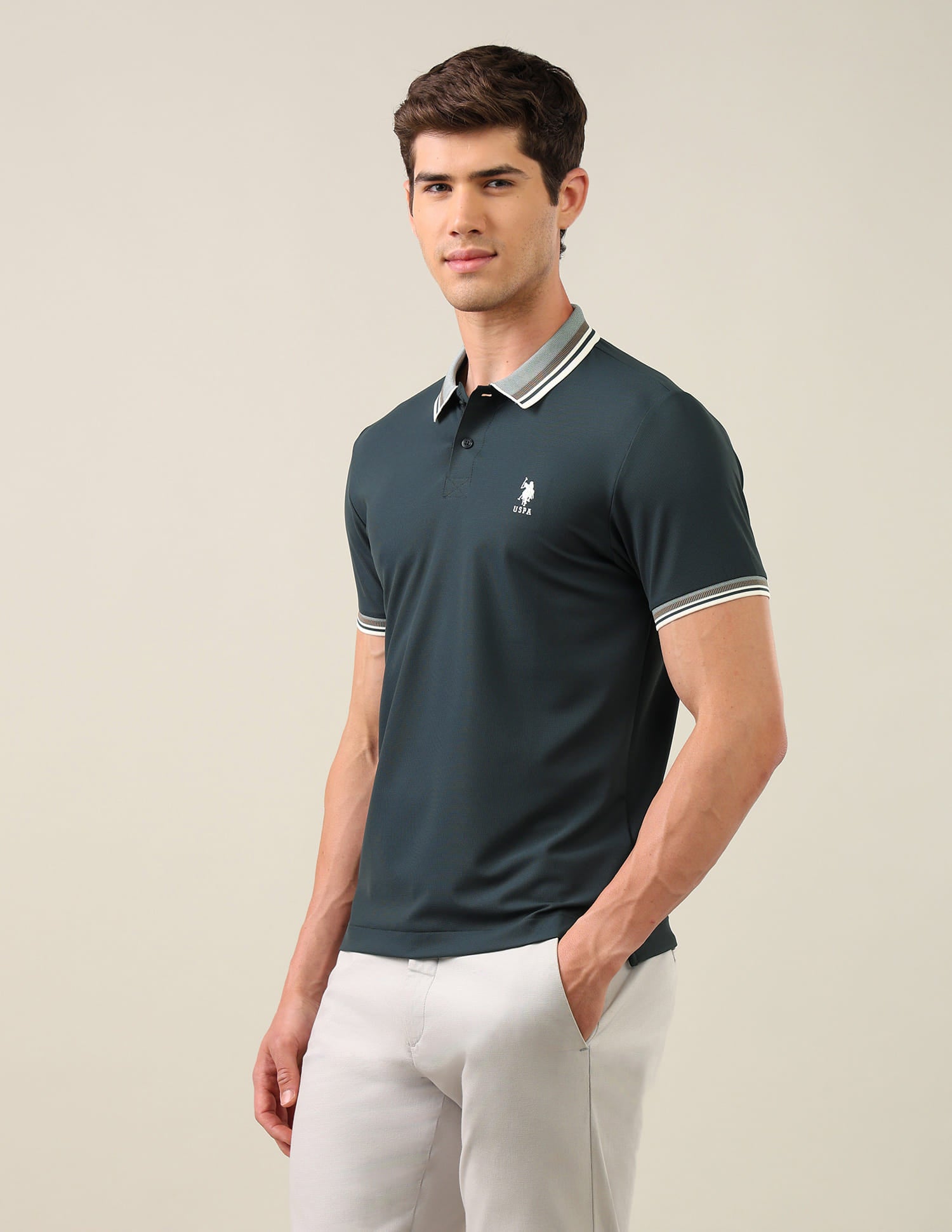 Solid Slim Fit Polo Shirt Green - U.S. Polo Assn. India | Large