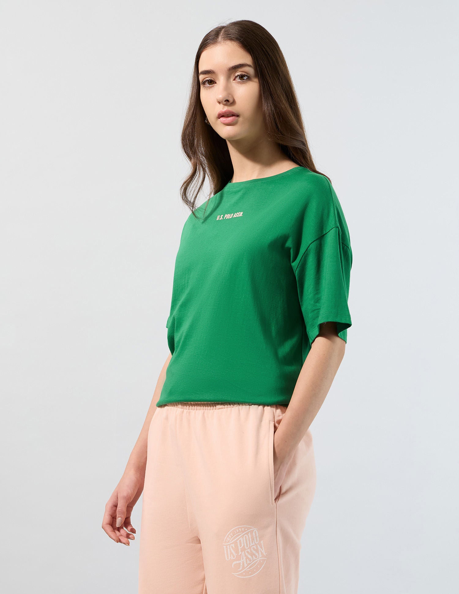 Brand Printed Boyfriend Fit T-Shirt Bright Green - U.S. POLO ASSN. | Large