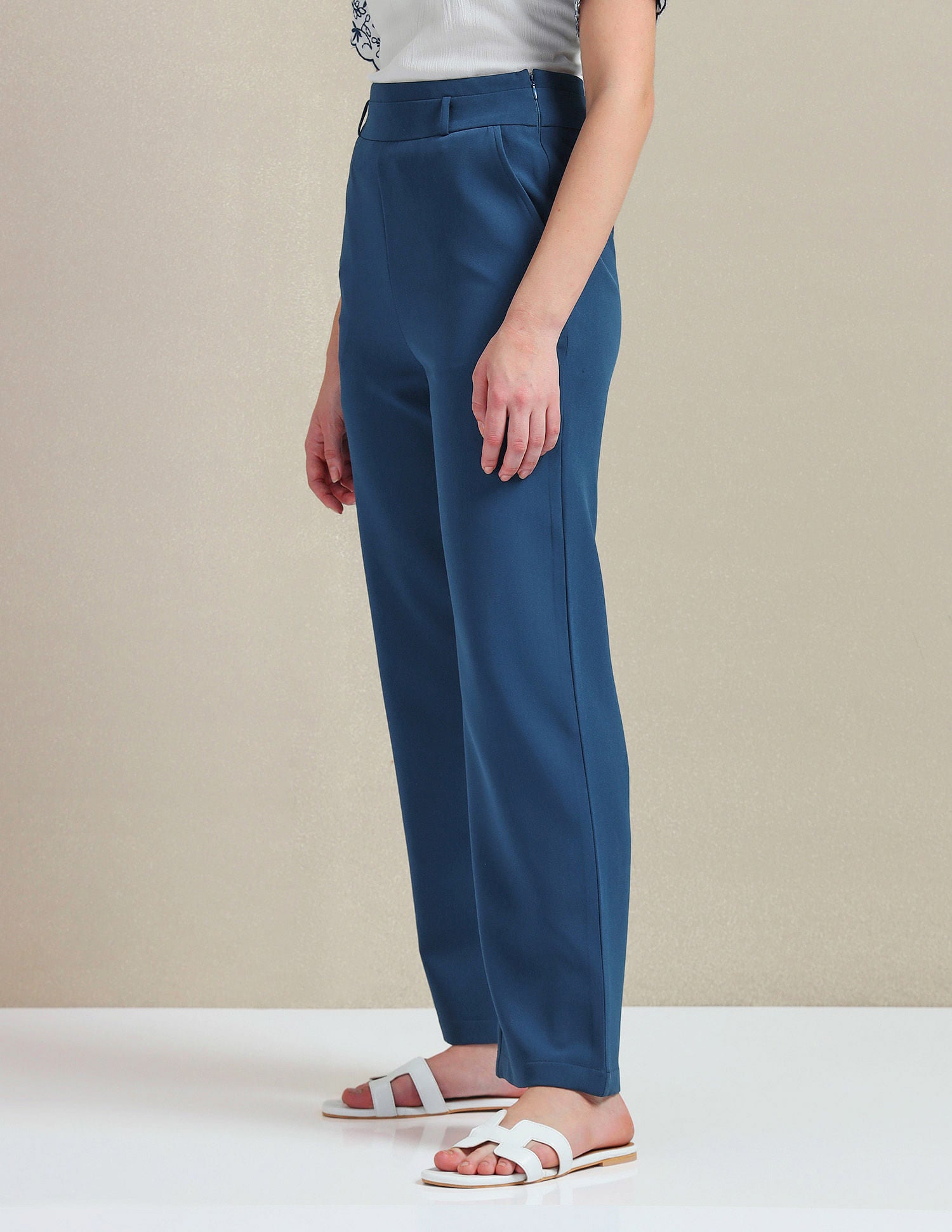 Wide Leg Solid Trousers Blue - U.S. POLO ASSN. | Large