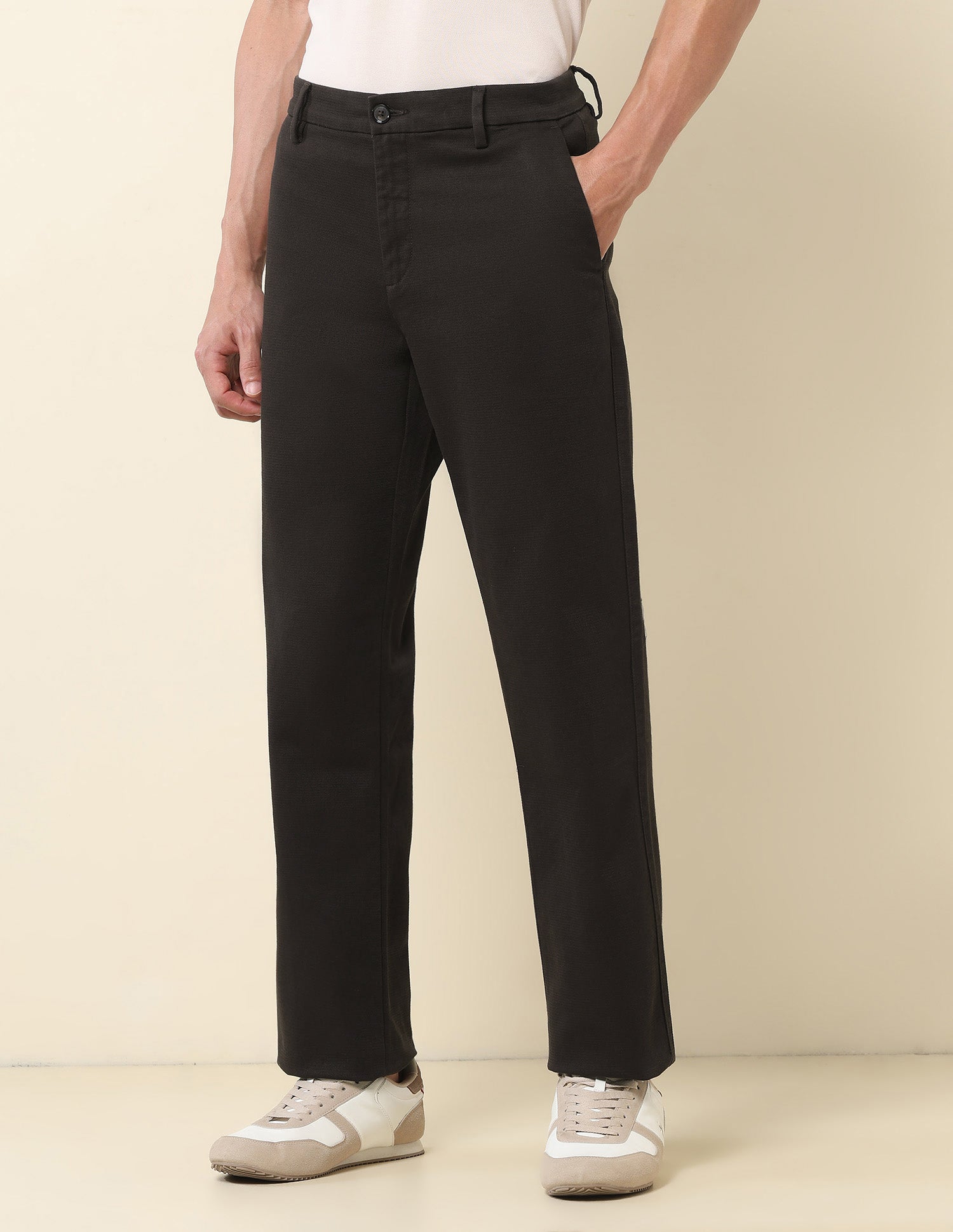 Riley Straight Fit Dobby Trousers Dark Brown - U.S. Polo Assn. India | Large