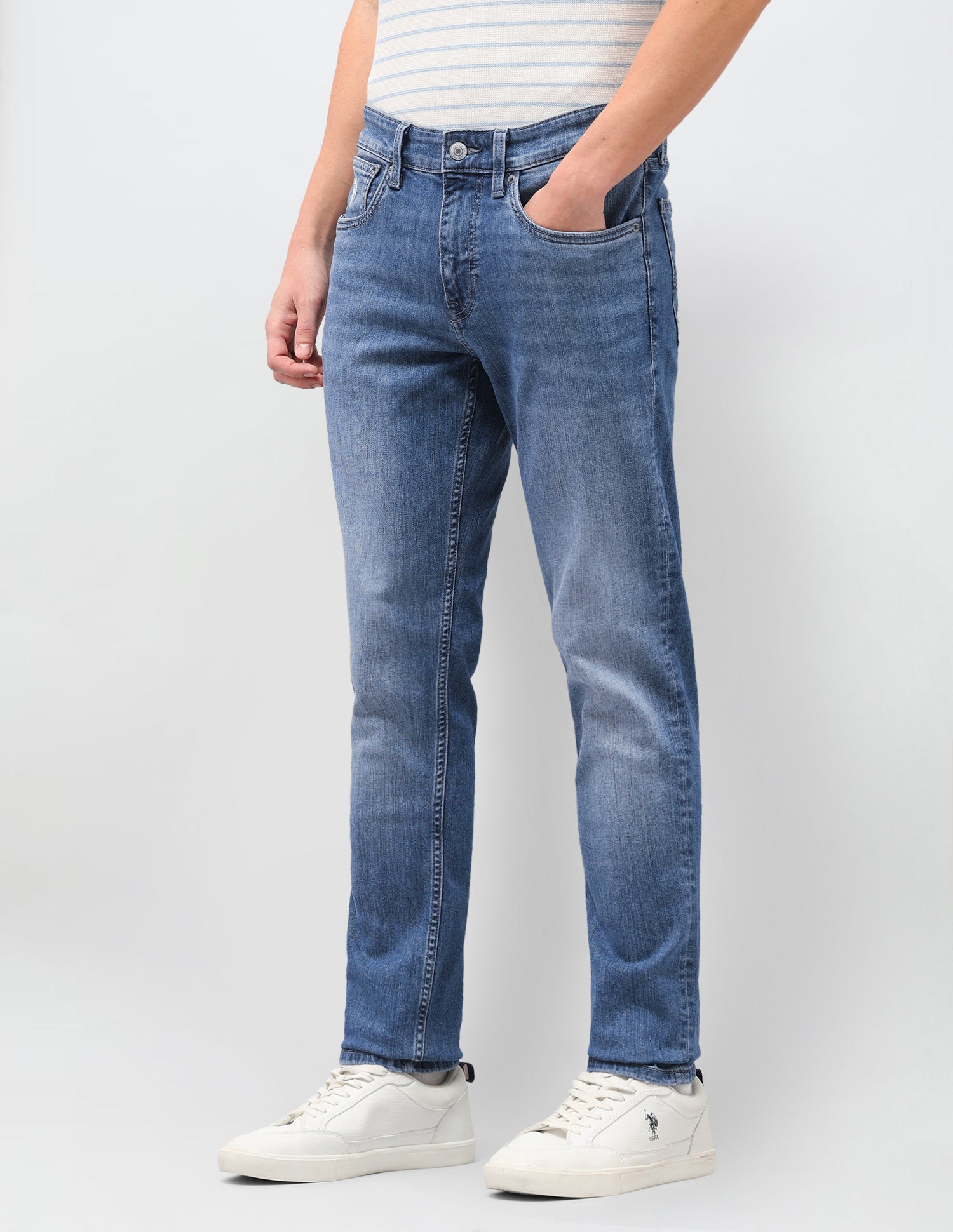 Brandon Slim-Tapered Fit Blue Jeans Mid Blue - U.S. Polo Assn. India | Large