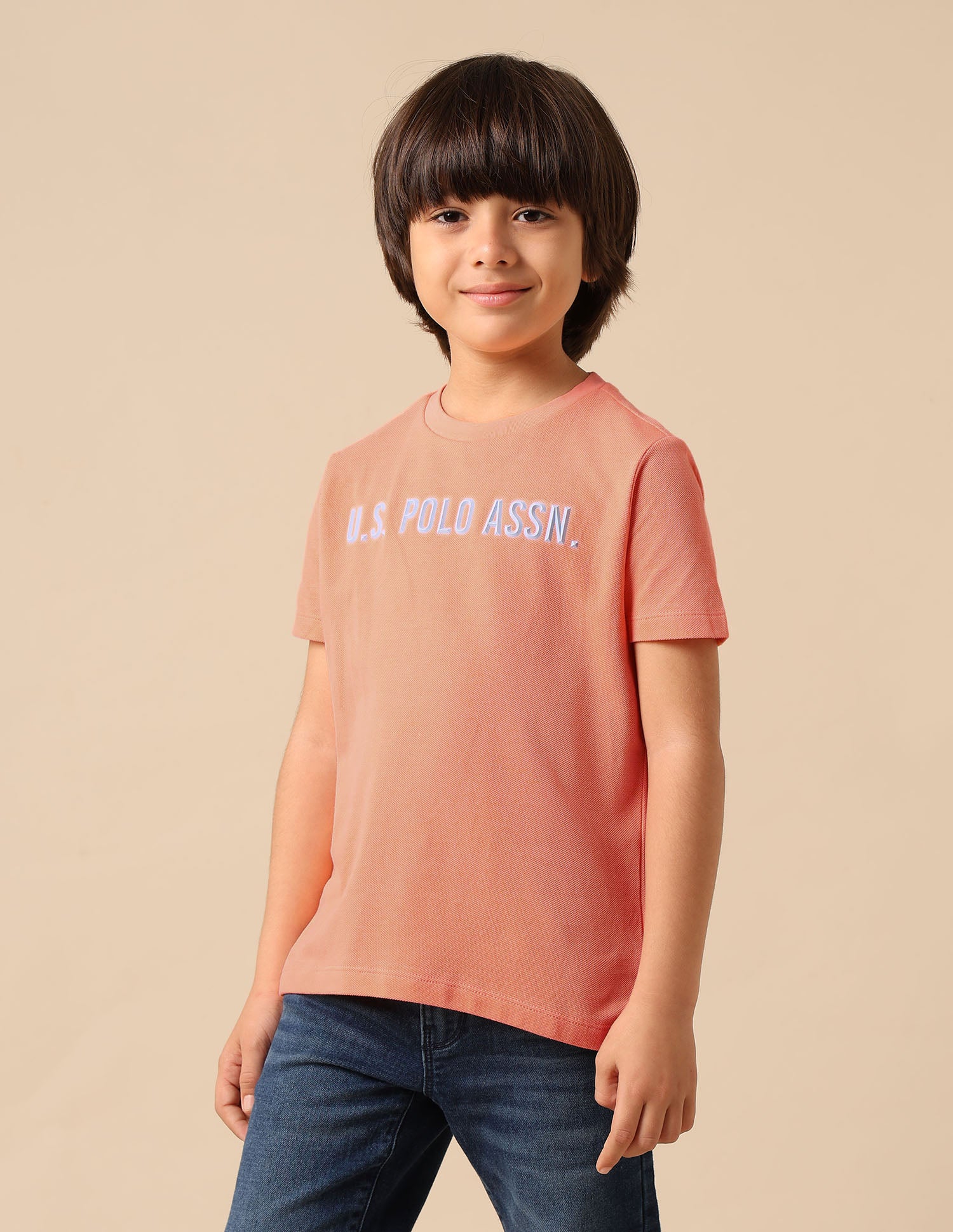Boys Regular Fit Brand Embossed T Shirt Light Orange - U.S. POLO ASSN. | Large