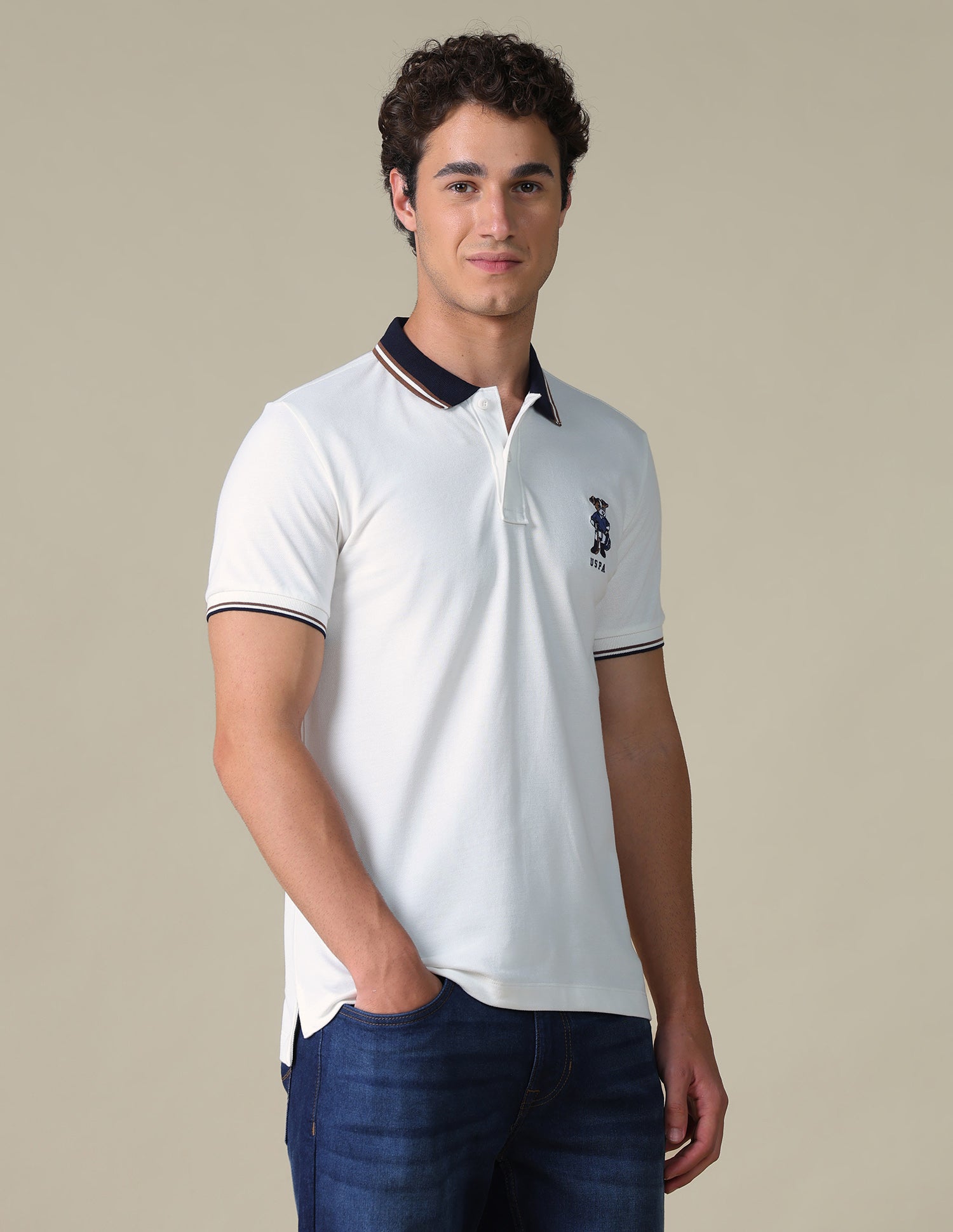 Regular Fit Typographic Polo Shirt Ivory - U.S. Polo Assn. India | Large