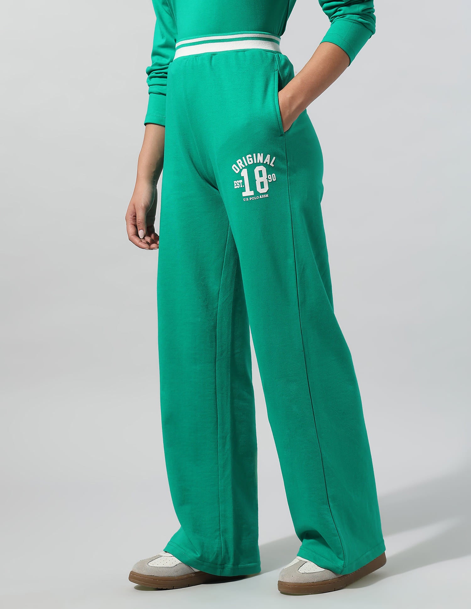 High Rise Wide Leg Trousers Green - U.S. Polo Assn. India | Large