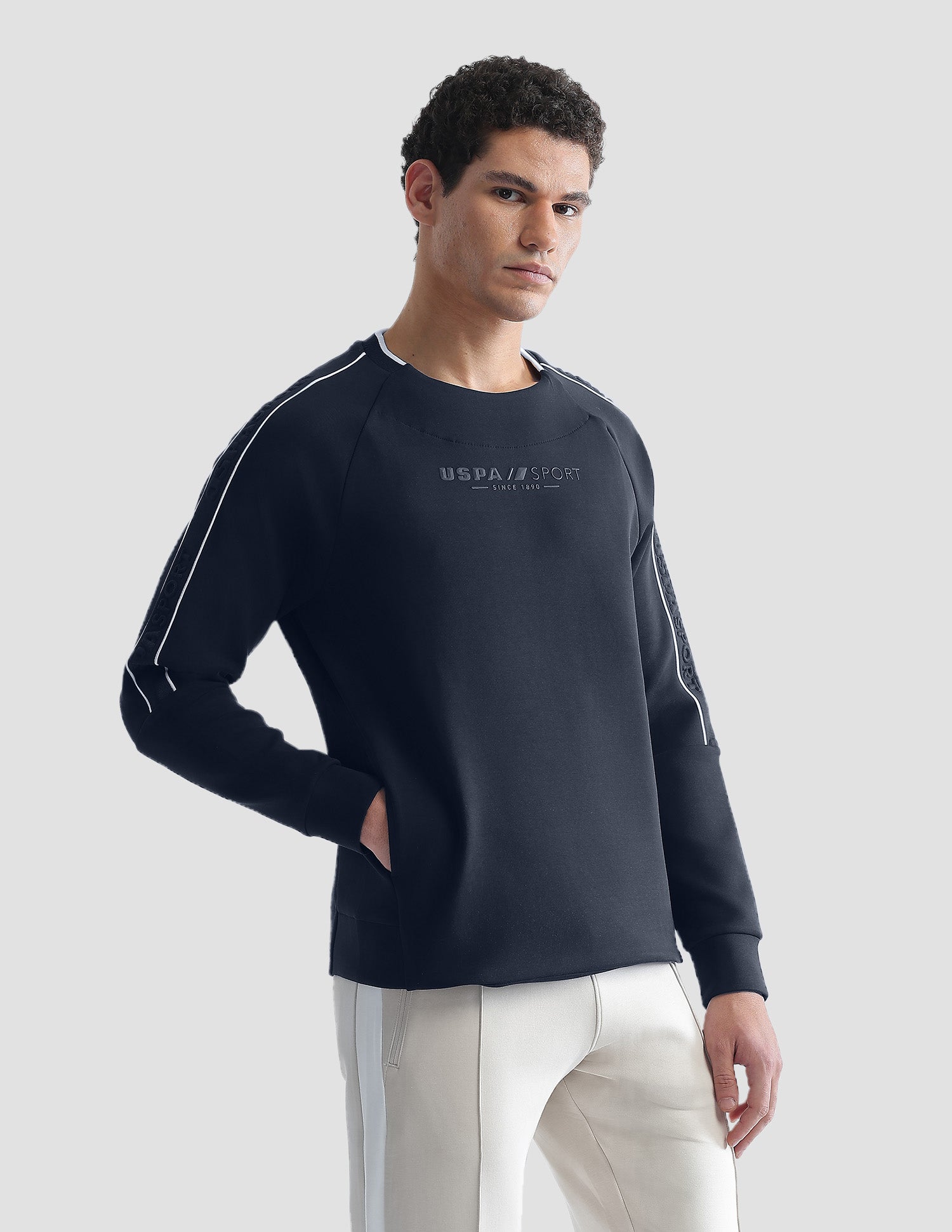 Solid Slim Fit Active Sweatshirt Navy - U.S. Polo Assn. India | Large