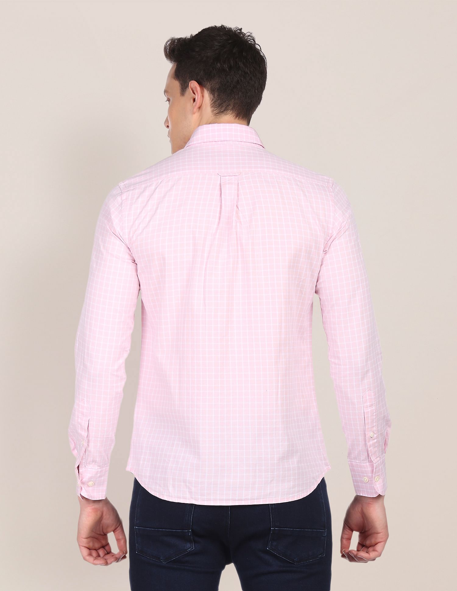 Rounded Cuff Check Casual Shirt Pink - U.S. Polo Assn. India | Large