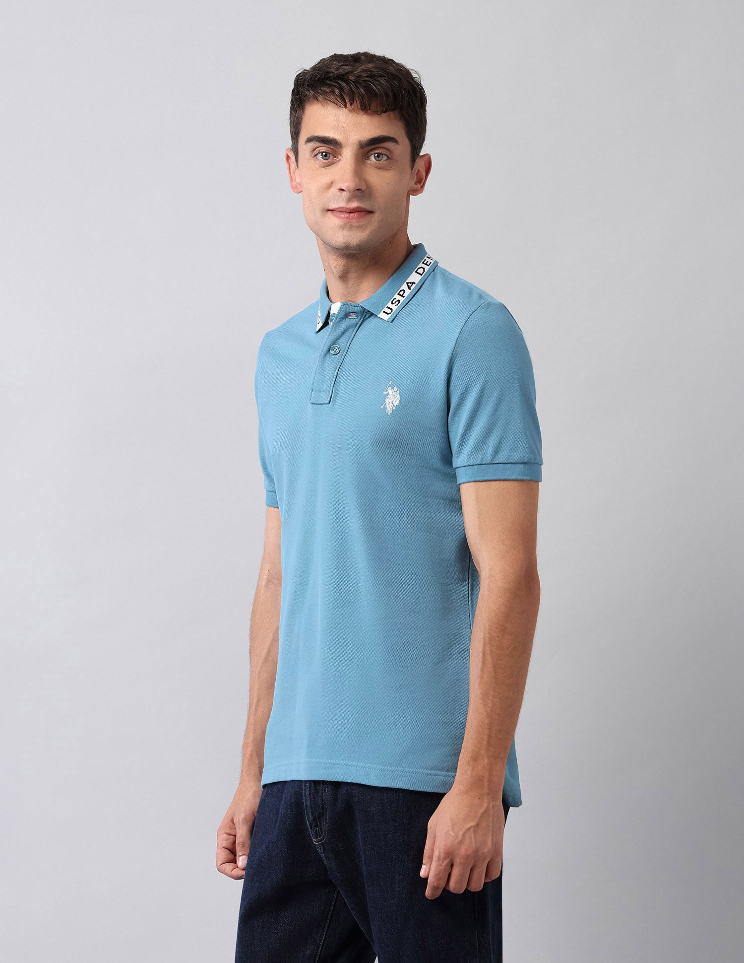 Pure Cotton Solid Polo Shirt Blue - U.S. Polo Assn. India | Large
