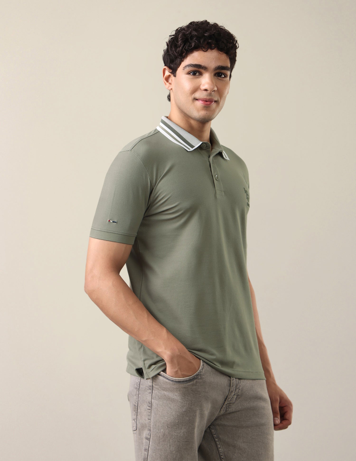 Solid Slim Fit Polo Shirt Sage - U.S. Polo Assn. India | Large