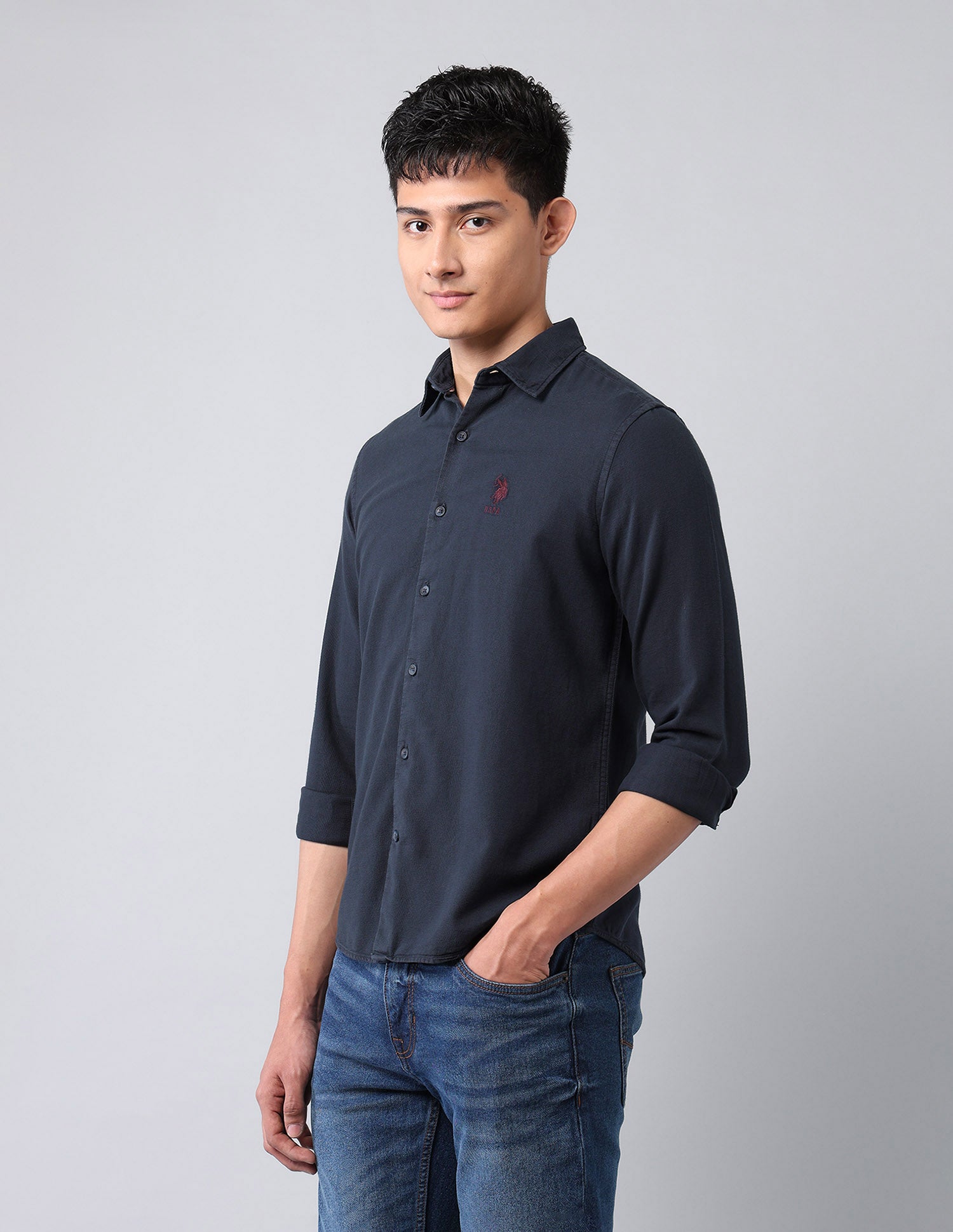 Pure Cotton Dobby Shirt Navy - U.S. Polo Assn. India | Large