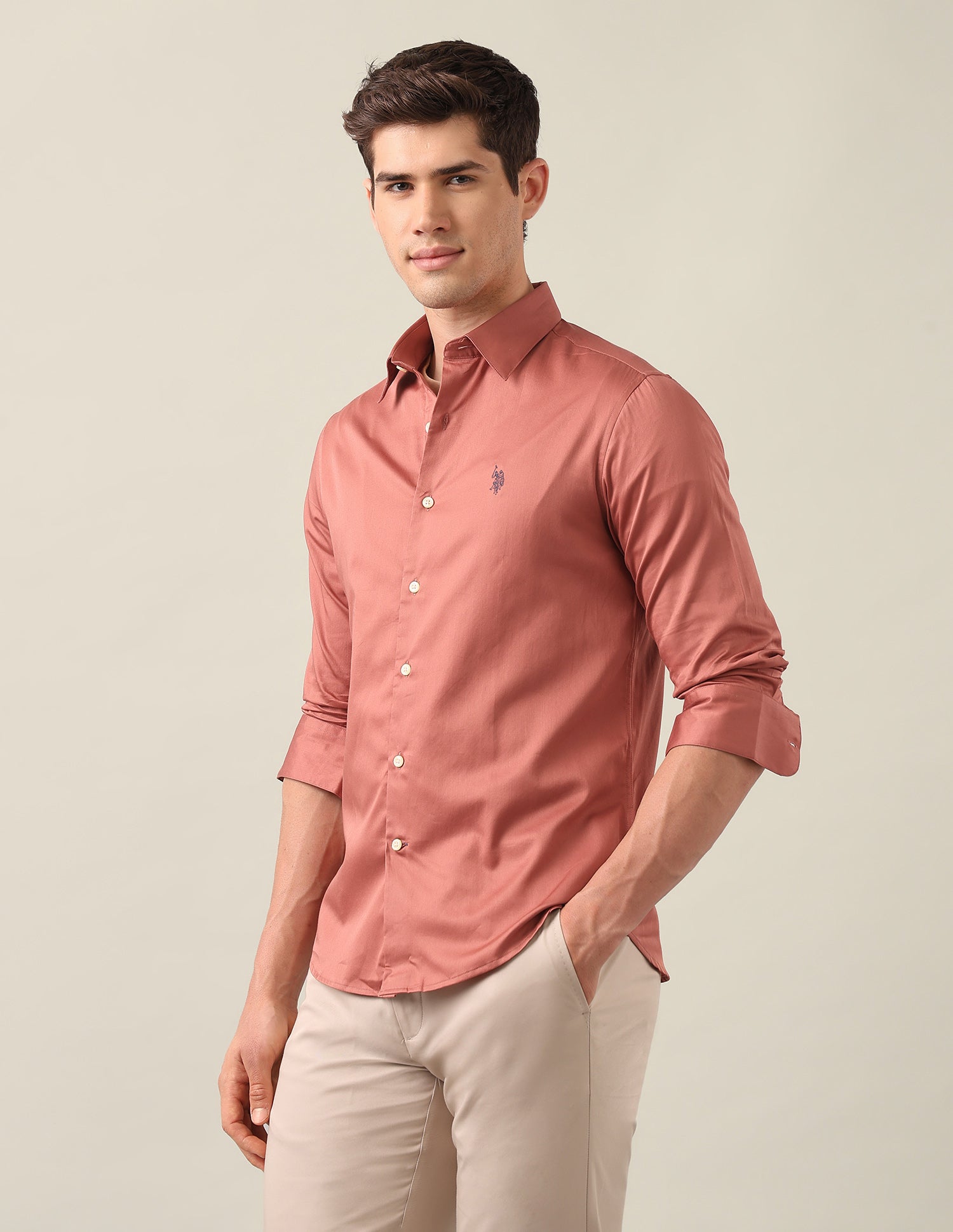 Satin Tailored Fit Shirt Rust - U.S. Polo Assn. India | Large