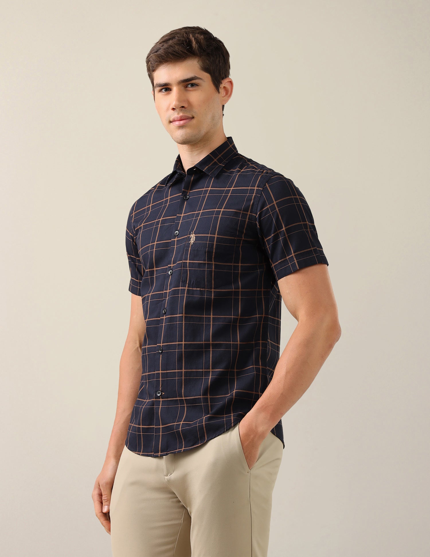 Grid Tattersall Checked Tailored Fit Shirt Navy - U.S. Polo Assn. India | Large
