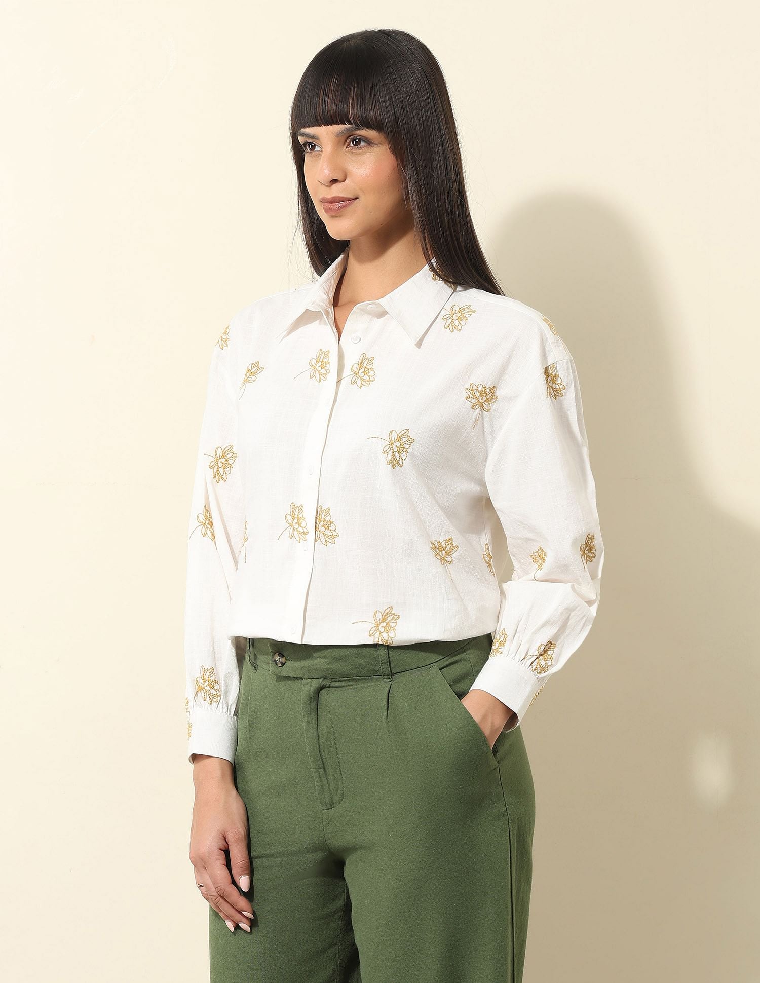 Floral Embroidered Top Ecru - U.S. POLO ASSN. | Large