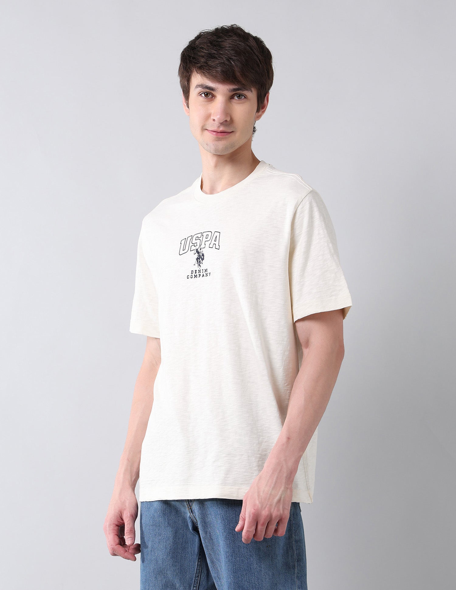 Brand Printed Pure Cotton Americana T-Shirt Ivory - U.S. Polo Assn. India | Large