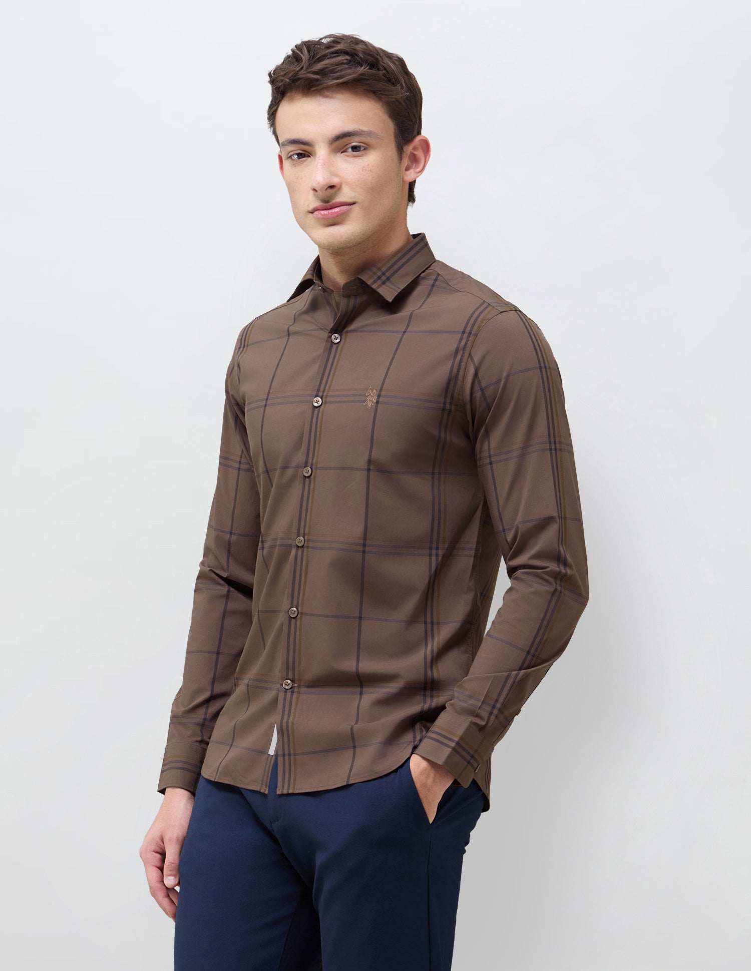 Windowpane Checked Regular Fit Shirt Brown - U.S. Polo Assn. India | Large
