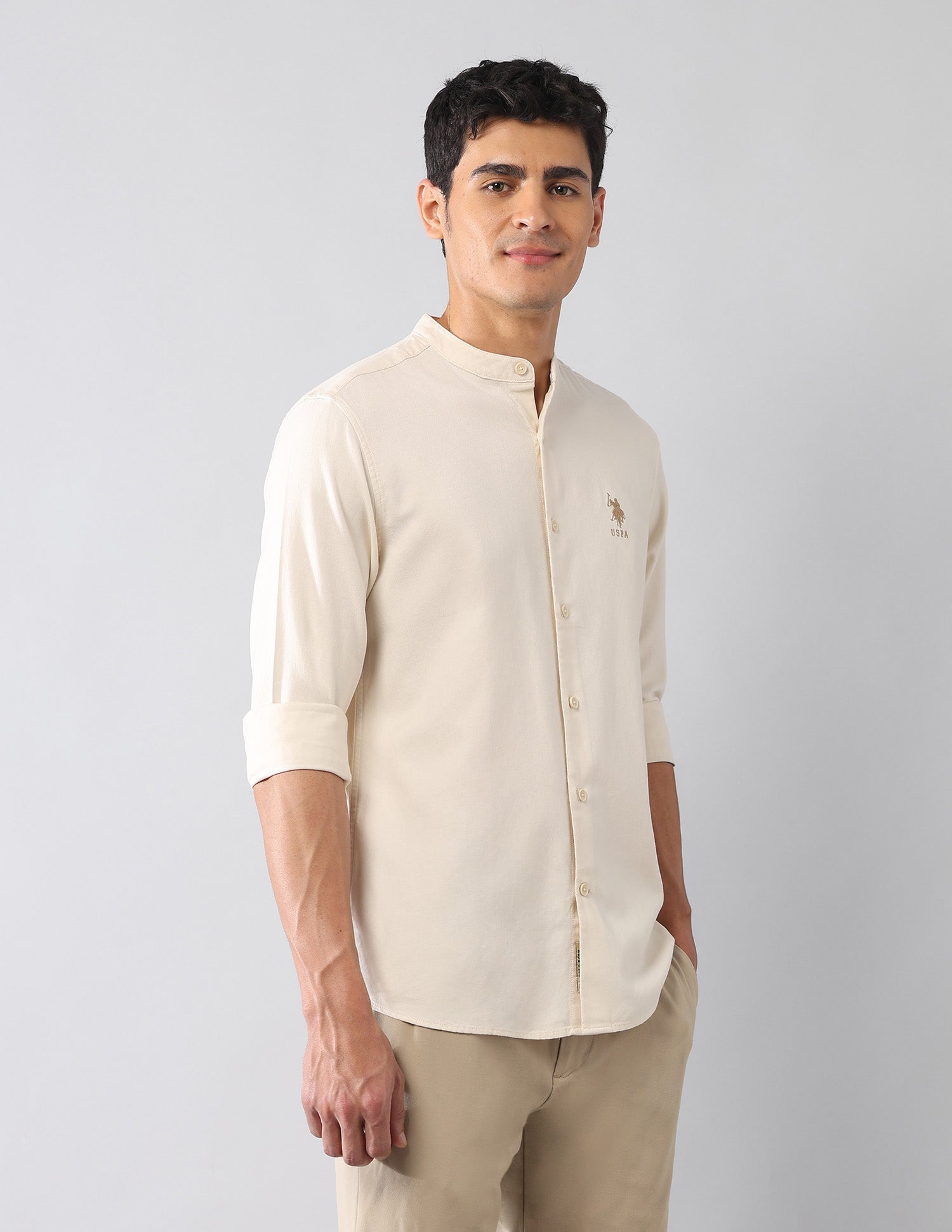Solid Twill Regular Fit Shirt Ecru - U.S. Polo Assn. India | Large
